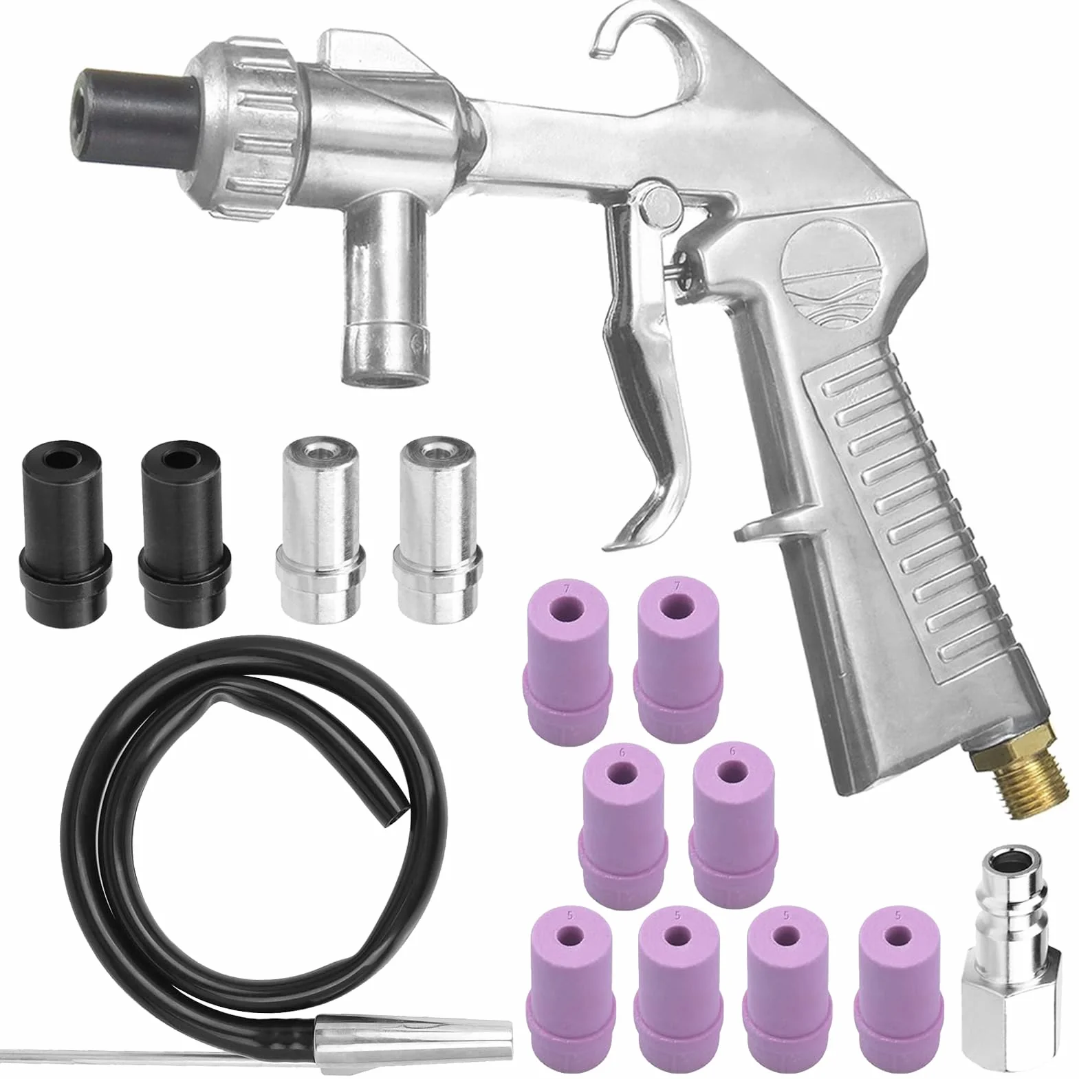 Pistola Sabbiatrice per Compressore 13 Ugelli Tubo in Gomma 1M Portatile