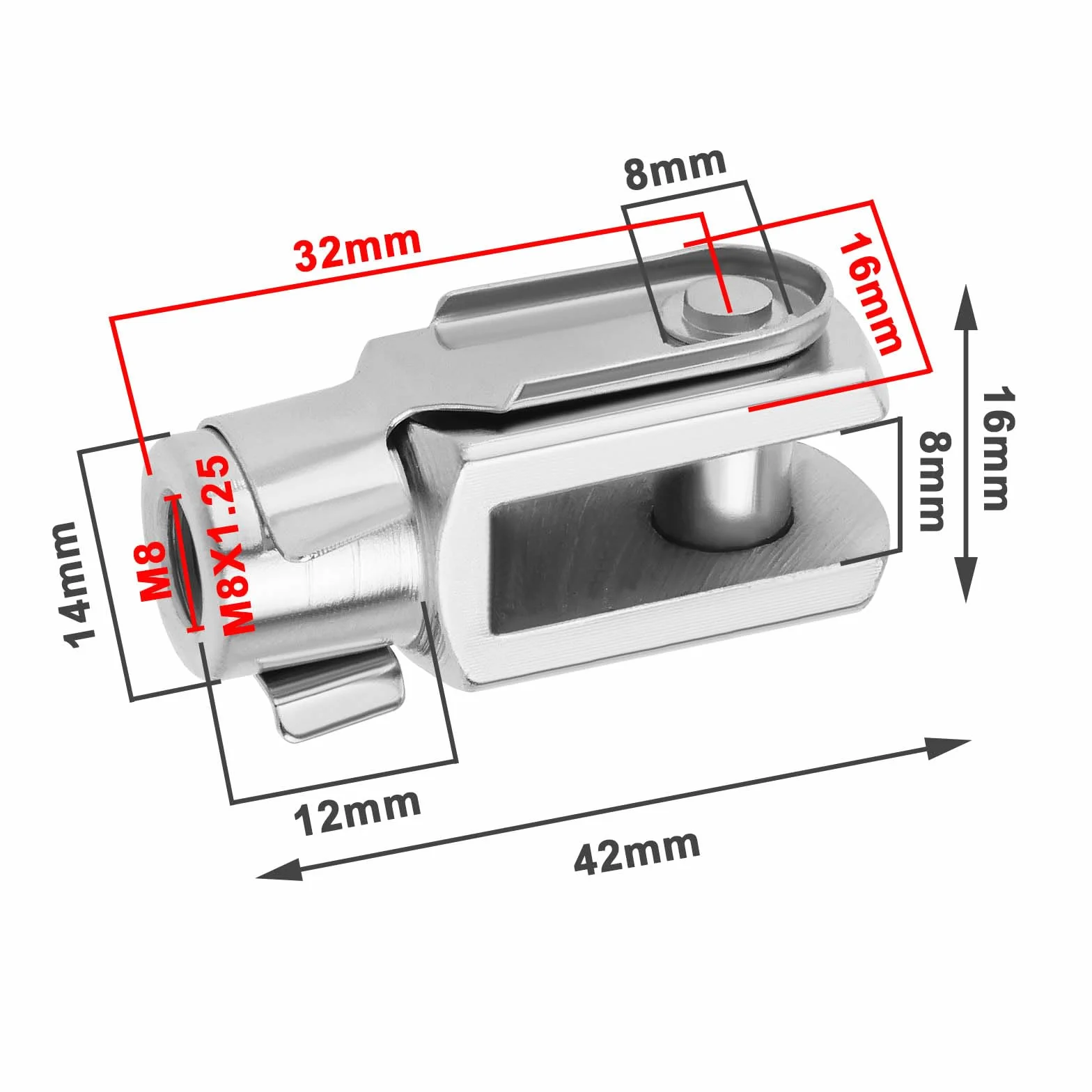 Connettore a Y in acciaio zincato M8 x 1,25 filettatura 42 mm per cilindro pneumatico forcella giunto con perno a molla