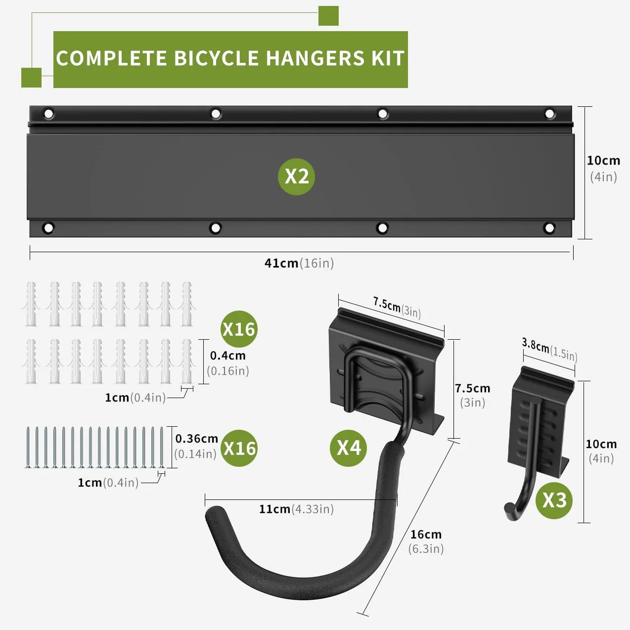 Housolution Portabici 32" per 4 Biciclette + 3 Caschi, Fino a 300 Libbre, Acciaio Solido, Montaggio a Muro, Nero