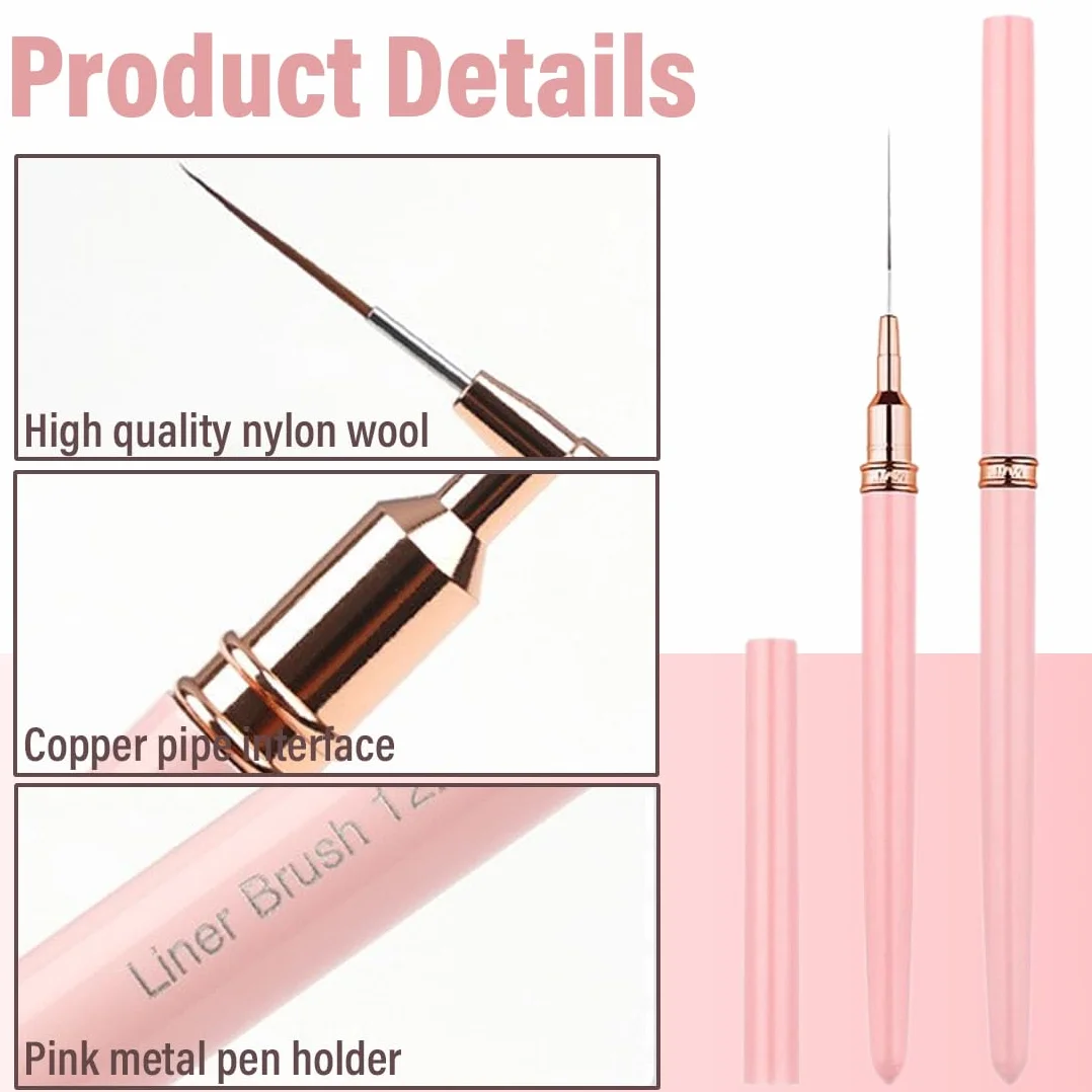 YAYNO Set Pennelli per Nail Art 5 Pezzi Pennelli dimensioni 6/9/12/15/18 mm Disegnare Linee Fini Attrezzo per Unghie Pennelli Liner di Precisione per disegnare e punteggiare le unghie
