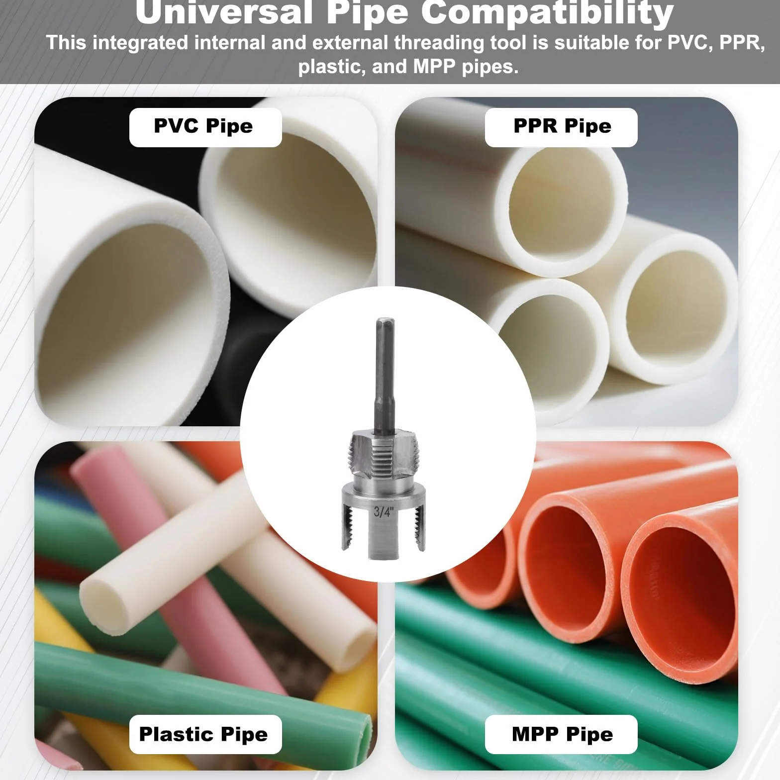 Tagliafili per Tubi PVC 1/2" 3/4" 1" - Utensili Filettatura a Doppia Funzione per Trapani Elettrici, 3 Pezzi
