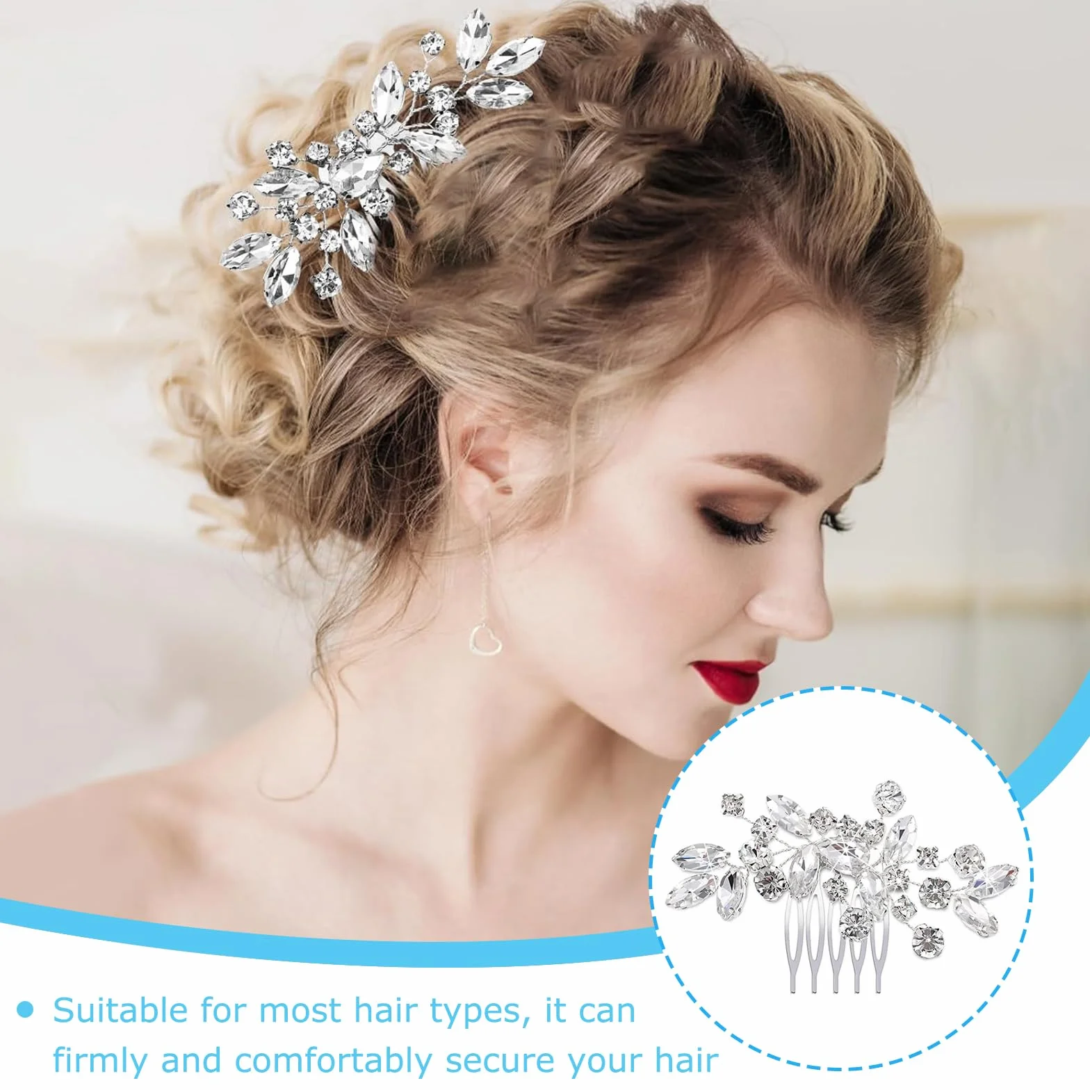 Pettine Sposa, per Capelli con Fiori di Perle Cristallo Accessori Capelli Sposa Pettine per Decorazione Acconciatura Capelli per Sposa Matrimonio Nozze Argento
