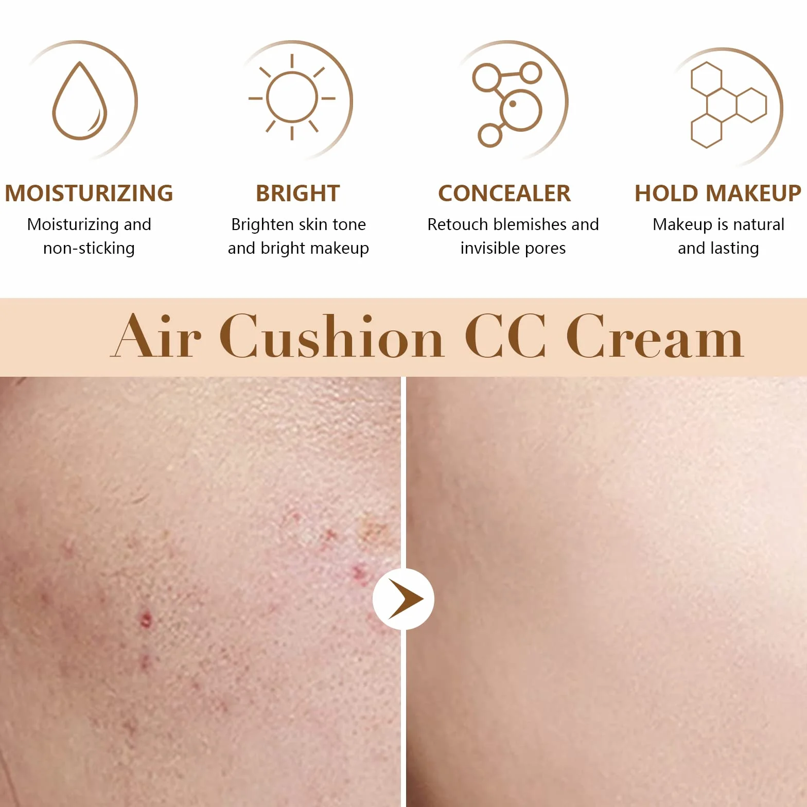 BB Cream, CC Cream, Crema Fondotinta, Mushroom Head Air Cushion BB Cream, Controllo olio idratante, per Trucco impeccabile, Anche Tonalità Della Pelle (Naturale)