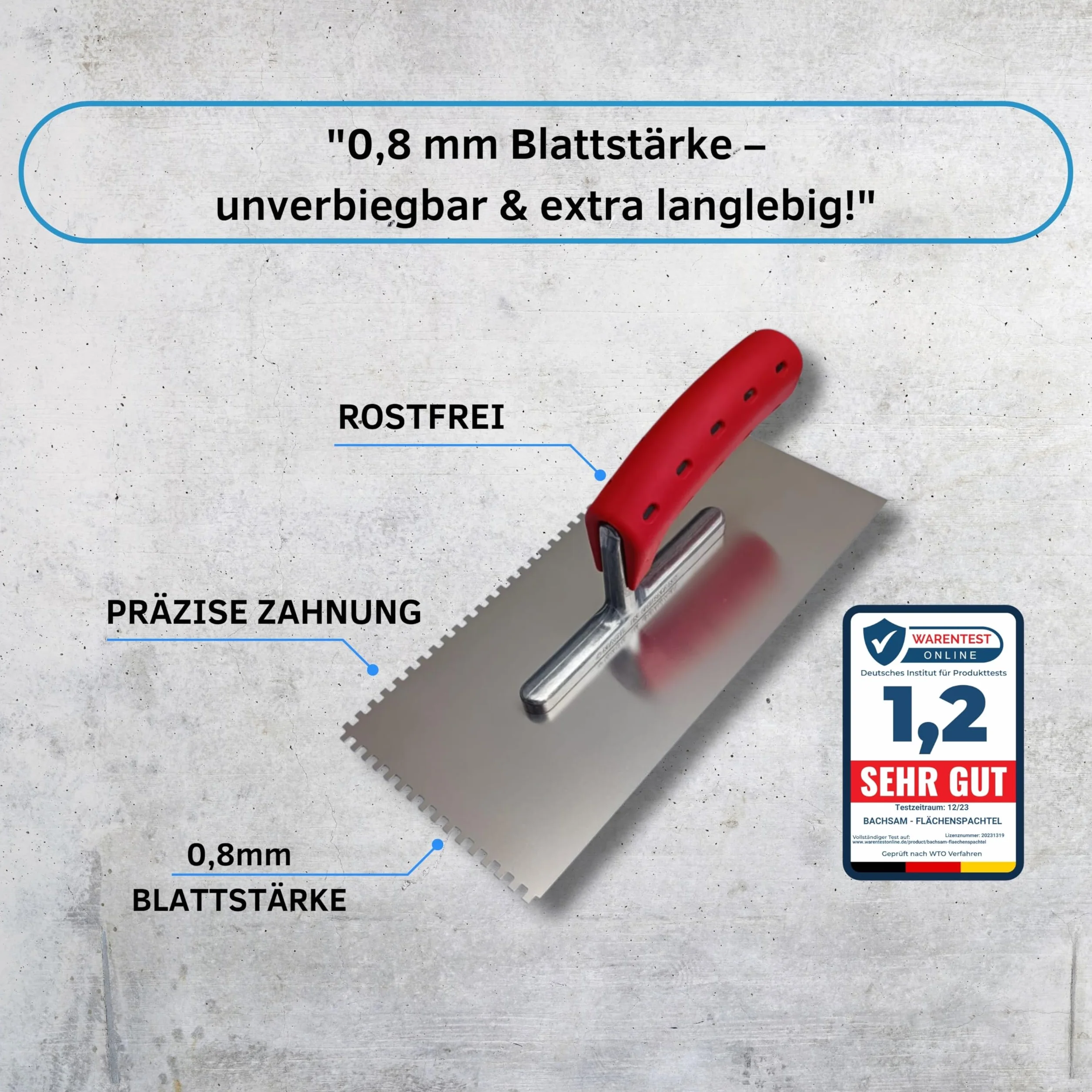 Spatola dentata in acciaio inox 4 mm 280 mm x 130 mm con impugnatura morbida