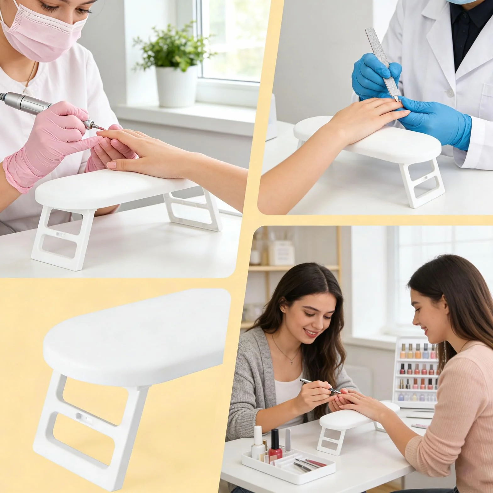 poggiamani per salone di bellezza, pieghevole cuscino poggiamani con pinzetta di precisione in acciaio inossidabile da 80 mm per manicure domestica e saloni di bellezza (bianco)