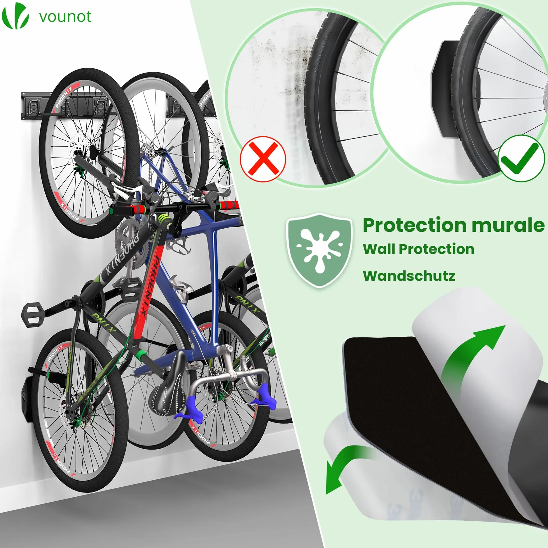 VOUNOT Porta Bici da Muro in Metallo per 6 Biciclette + 3 Caschi, Nero