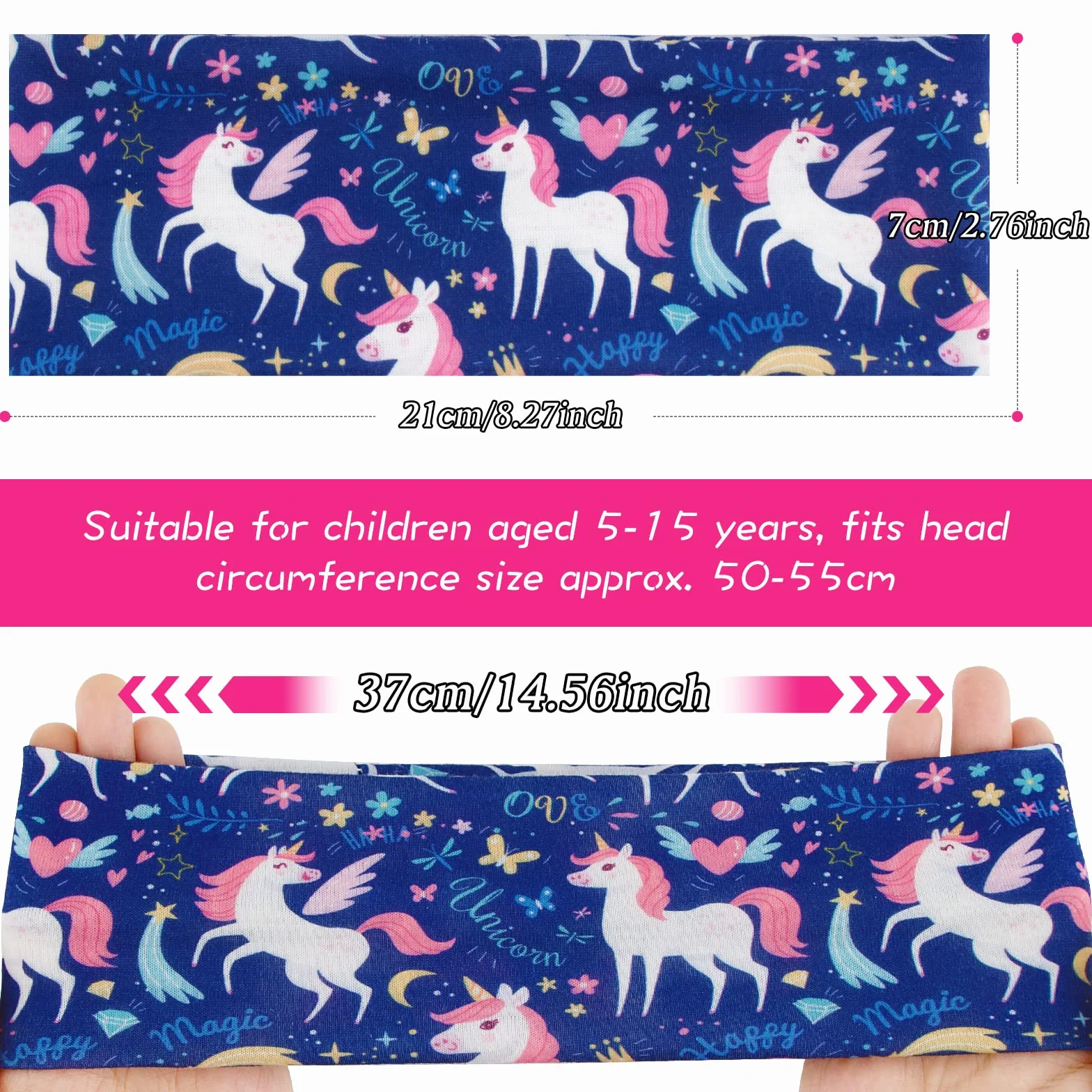 BETESSIN 5pz Fasce per Capelli Bambina Unicorno Fascia Fasce Elastiche Turbante per Decorazione Capelli Bambina Bimba 5-15 Anni
