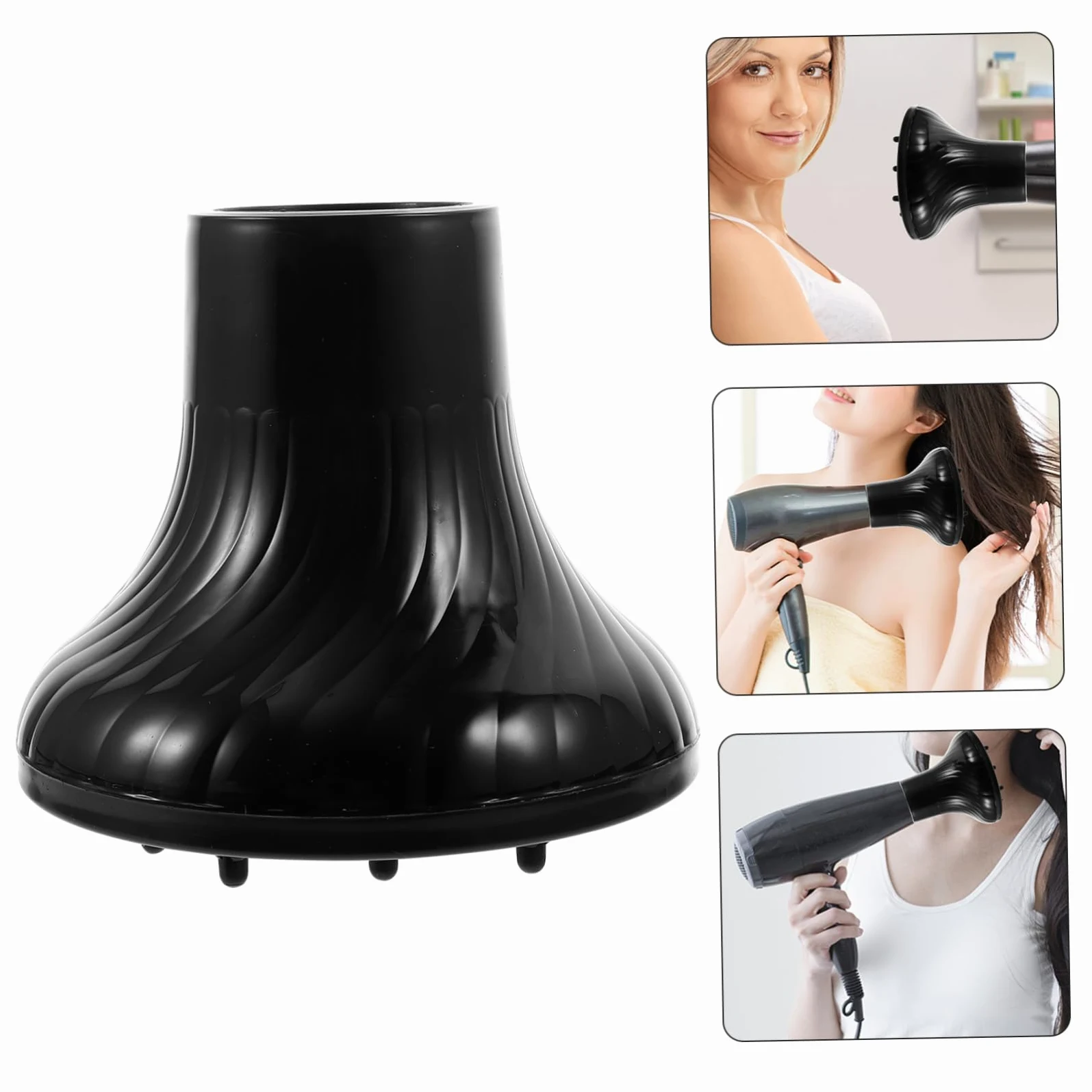 Diffusore per Asciugacapelli Ricci Nero in Plastica da Salone | Casa e Parrucchiere, Flusso a 360 Gradi, Riduce Crespo, Diametro 4, 2-4, 8cm