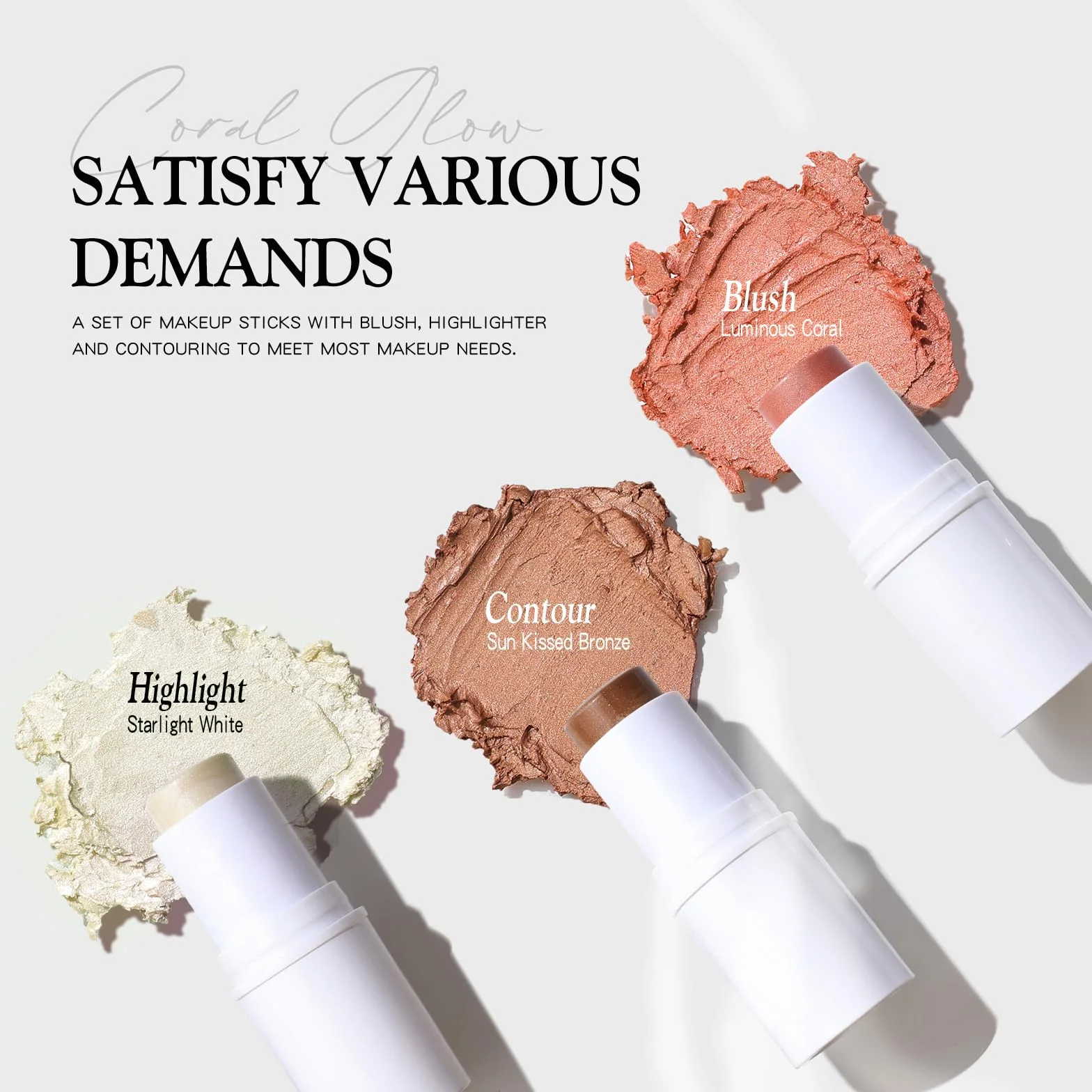 bayfree 3 PCS Makeup Cream Contour Stick Set, Illuminante Viso & Blush & Bronzer Stick, Effetto Naturale Opaco o Lucido, Lunga Durata, Multiuso per Ogni Tipo di Pelle