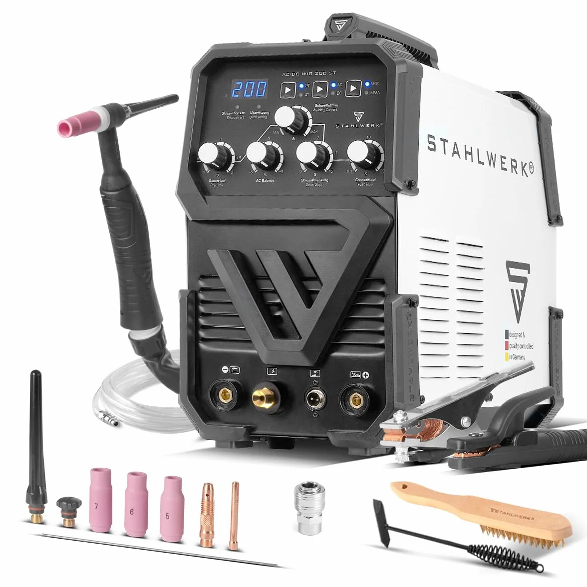 STAHLWERK Saldatrice 2-in-1 AC/DC TIG 200 ST TIG MMA 200 A HF Hotstart Anti-Stick IGBT
