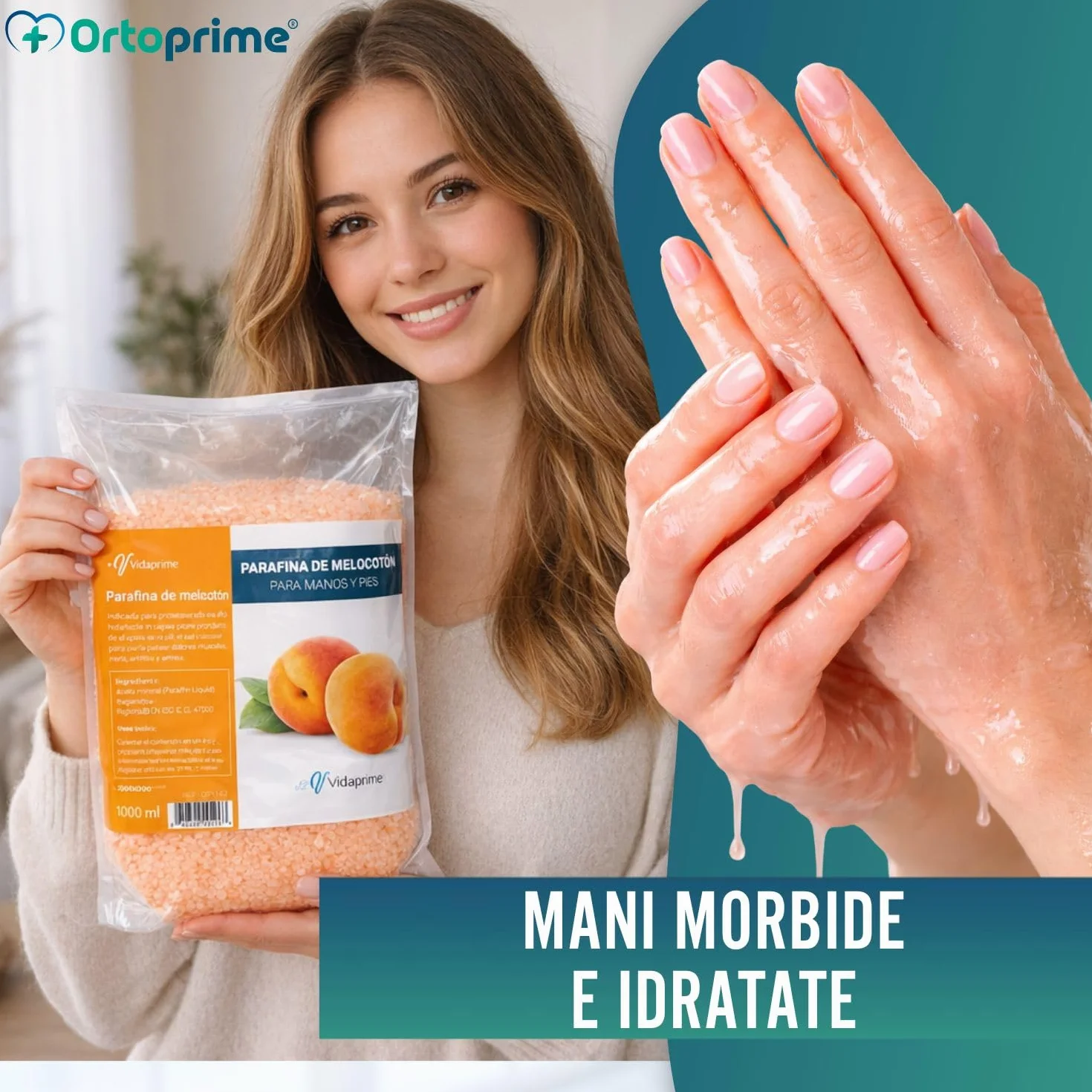 PARAFFINA per Mani e Piedi RIABILITAZIONE 1000ml - Massaggio alla Paraffina Aroma Essenze di Pesca - Bagno di Paraffina PROFESSIONALE - Termoterapia Dolori Muscolari