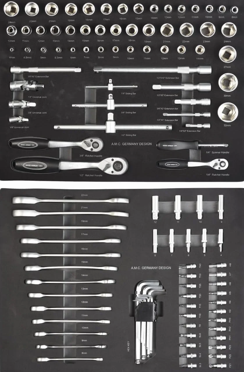 GrecoShop Carrello Attrezzi Portautensili Officina 428 Utensili 6 Cassetti Chiusura a Chiave Organizer Ruote Struttura Rinforzata Carbon Look