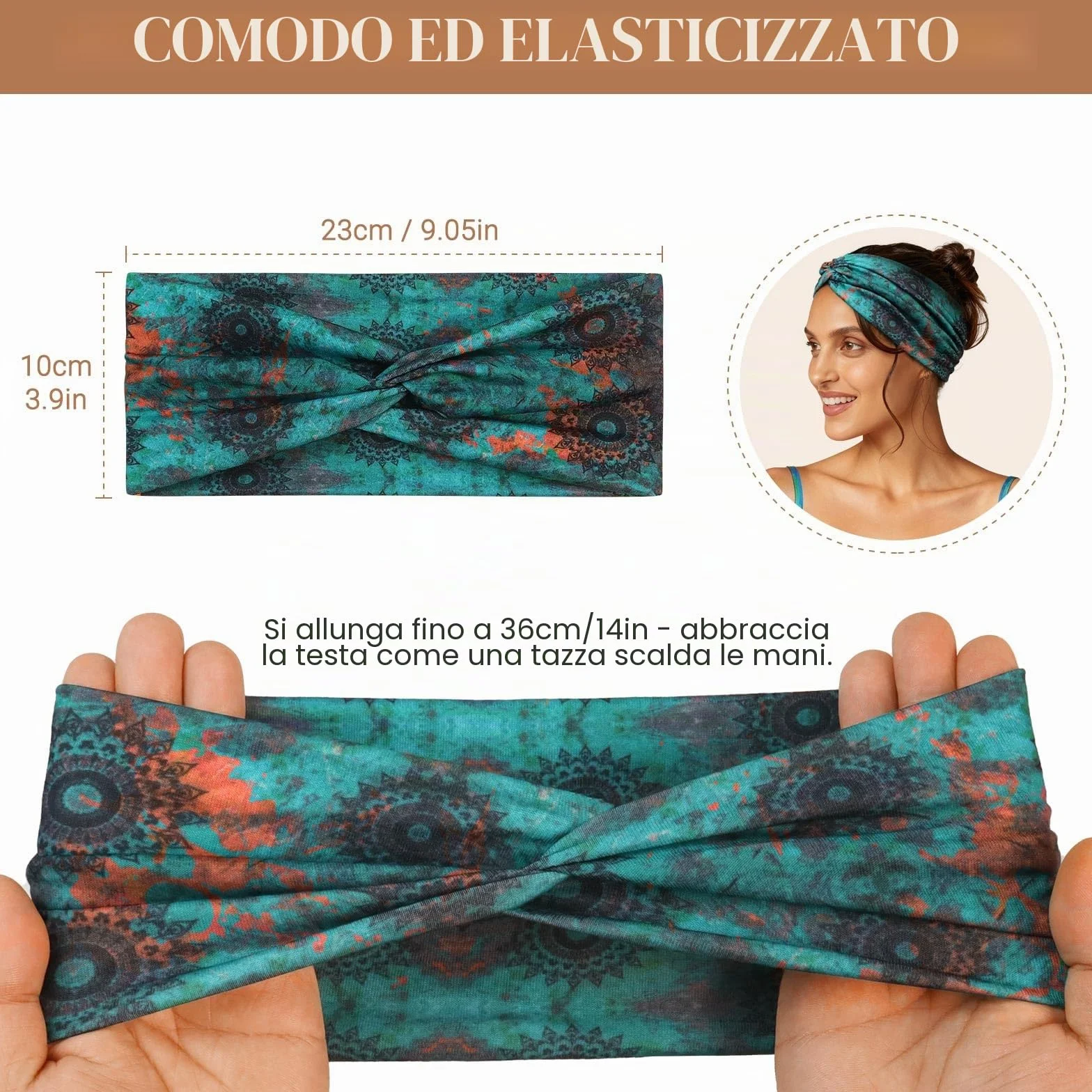 Fascia Capelli Donna 6 Pcs, Fasce per Capelli Yoga Large Elastica e Morbida, Cerchietto Boho Accessori per Sport, Palestra, Corsa