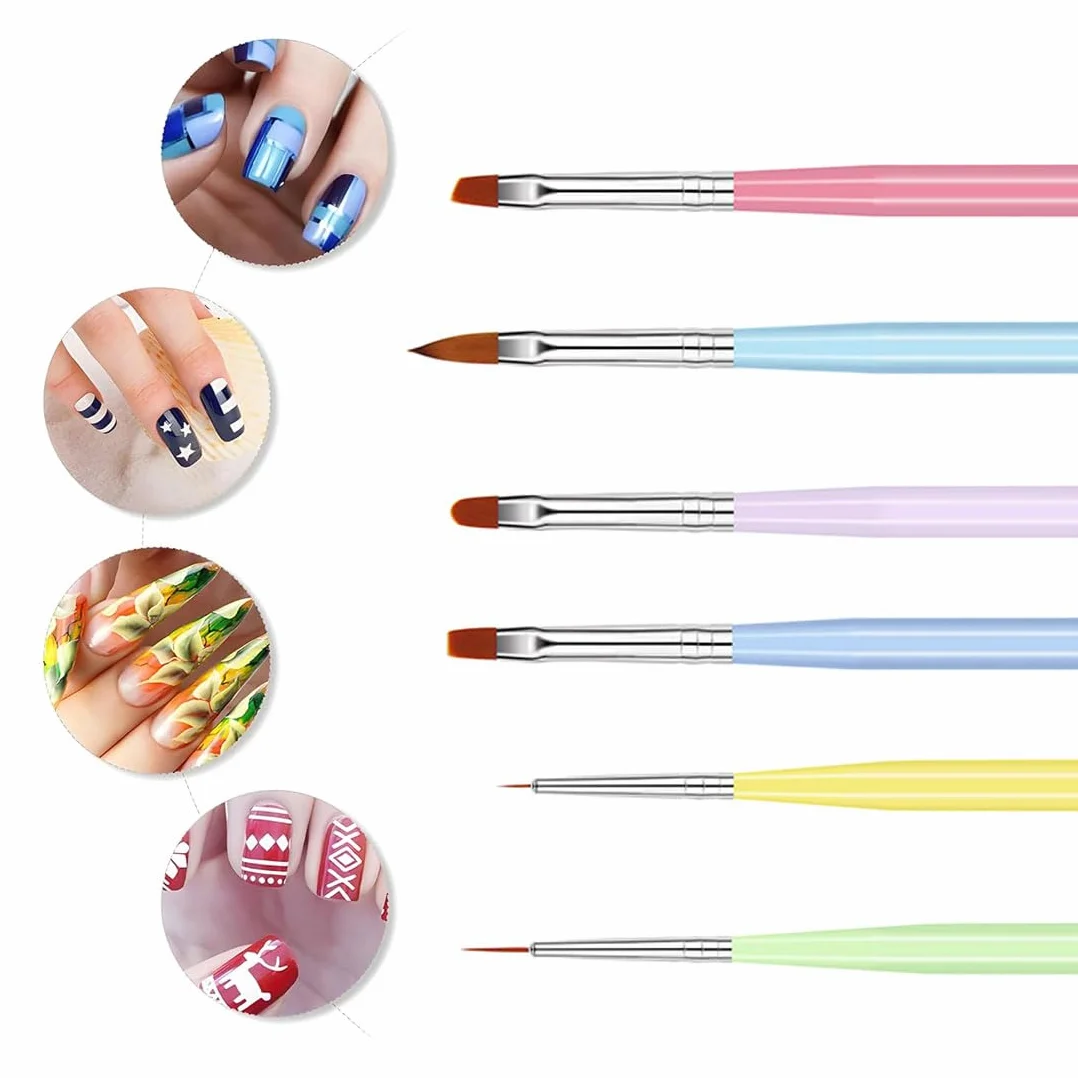 6 Pezzi Set di pennelli per Unghie- Pennello per Unghie in Acrilico, Pennelli per Unghie per Decorare, Strumenti per Unghie a Doppia Faccia, per Design delle Unghie e Fai-da-Te