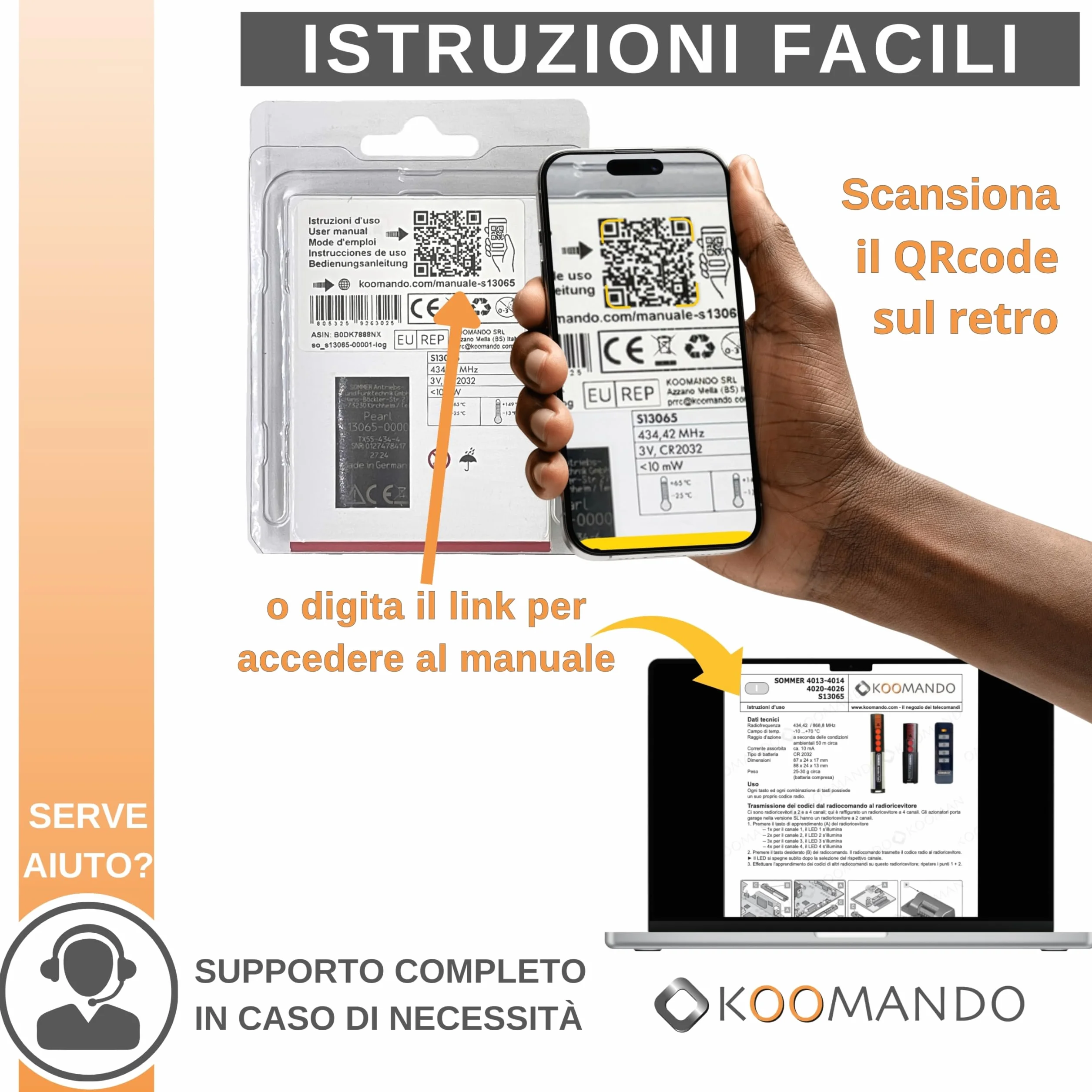 Koomando Telecomando S13071 TX-55-434-4 Originale Sommer 2 tasti 434 Mhz FM per porte garage Breda