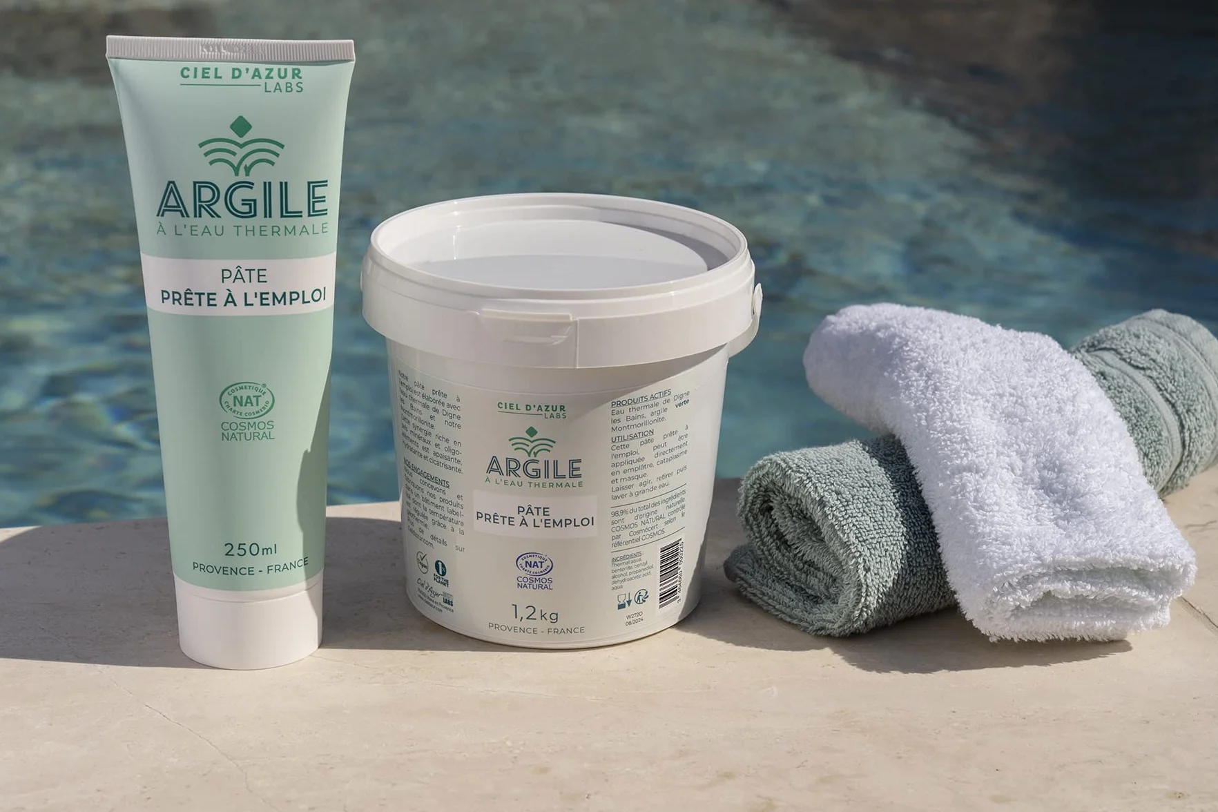 Ciel d'Azur Labs - Pasta di argilla verde con acqua termale - Pronta all'uso, ideale per cataplasma - Ricca di sali minerali e oligoelementi - Certificato naturale Cosmos Natural - Tubo 250 ml
