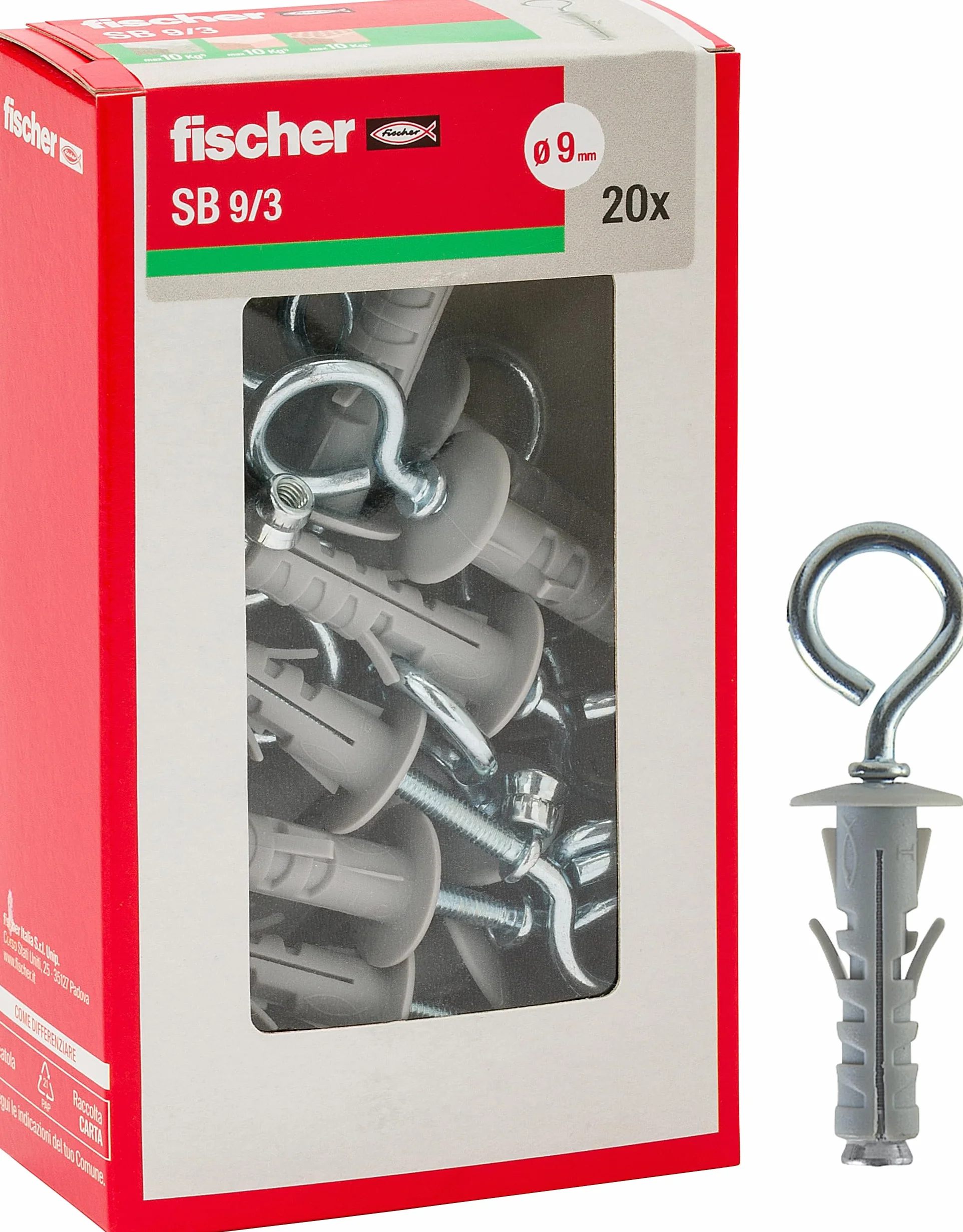 Fischer SB 9 Tasselli con Occhiolo Chiuso Universali per Fissaggio su Muro e Cemento