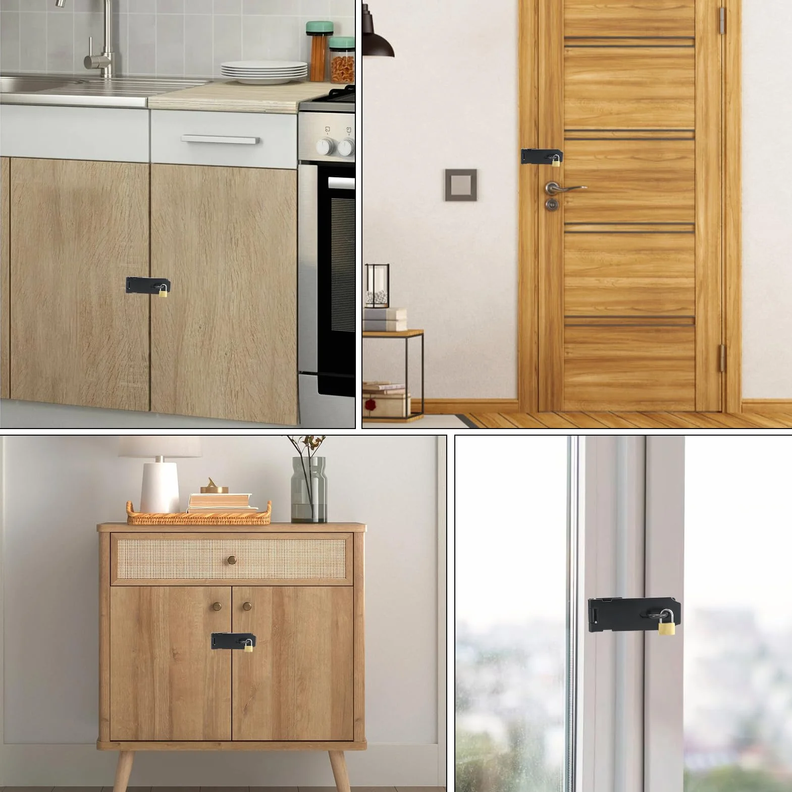 Set di 2 lucchetti Hasp in acciaio inox per porta 4 pollici con 1 lucchetto finta ottone