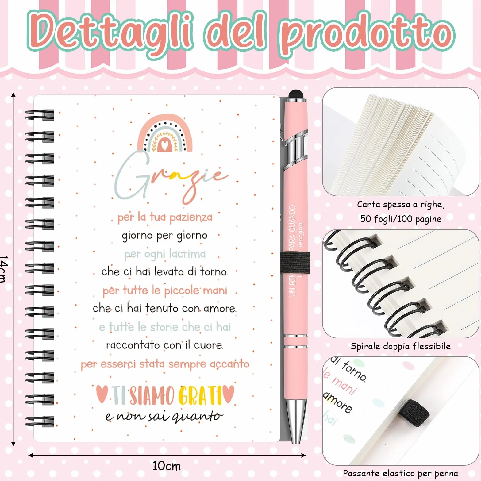 Hestya 6 Regalo di Ringraziamento per Insegnanti Borse in Tela Arcobaleno con Trousse per il Trucco Quaderno a Spirale Segnalibro Penna a Sfera e Portachiavi Apprezzamento per Maestre