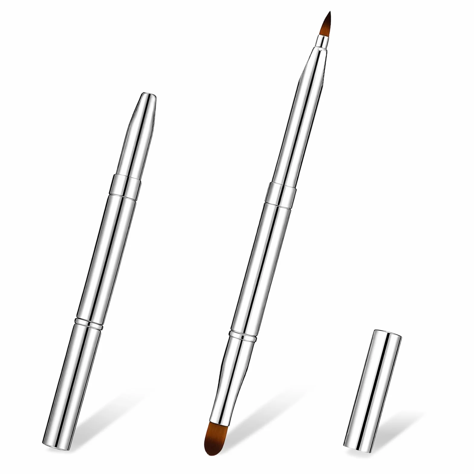 2 pennelli retrattili per labbra, applicatore a doppia estremità, mini pennello per labbra, correttore, pennello da viaggio, pennello portatile per labbra per donne e ragazze (argento)