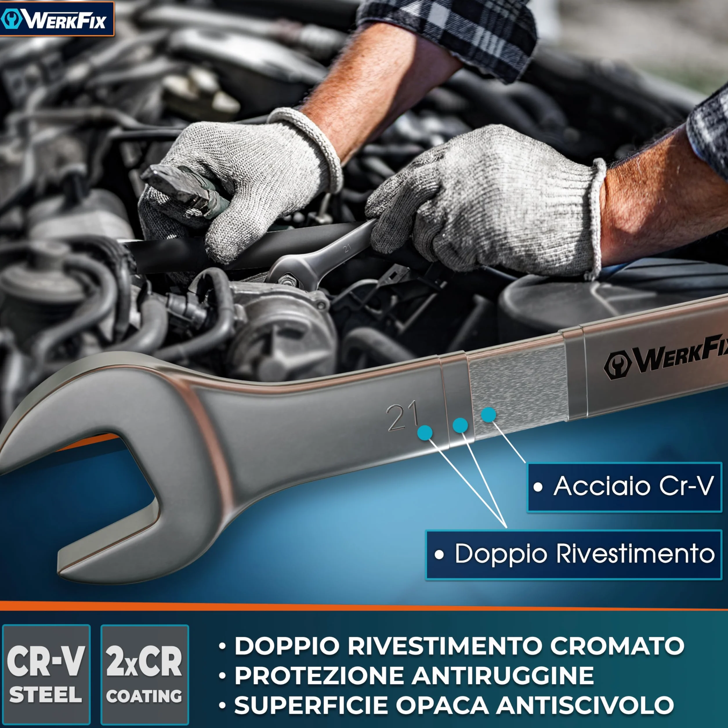 S&R WERKFIX Set Chiavi Inglesi Combinate Anello e Forchetta 12 Pezzi 6-22 mm Chiave Inglese Professionale