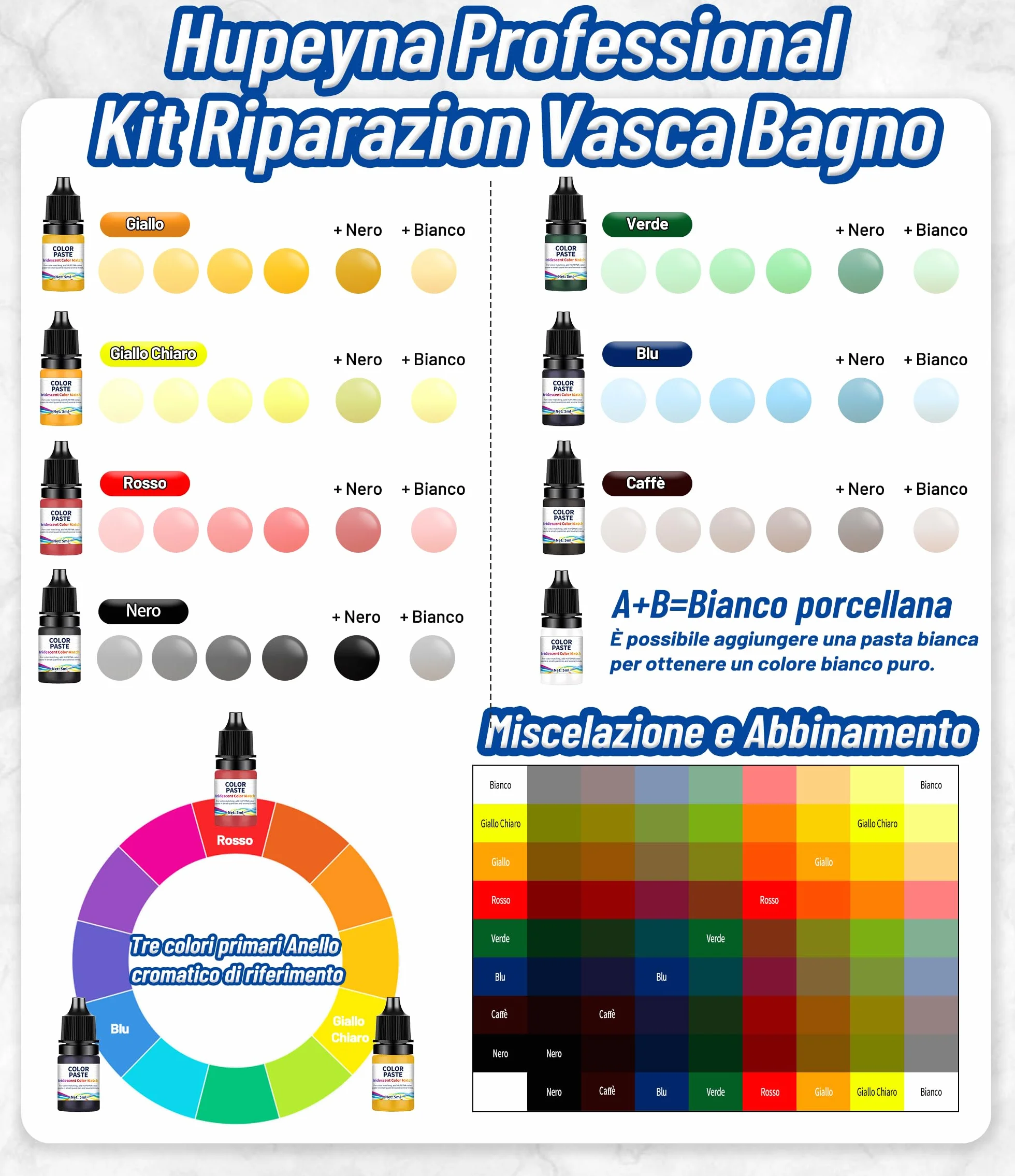 Kit Riparazione Vasca da Bagno Piastrelle Ceramica Acrilico - Multicolore