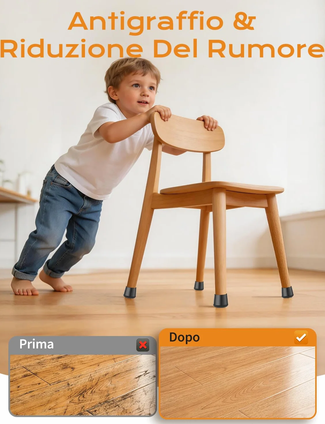 Coprigambe per Sedie Extra Piccole 24 Pezzi - Feltro 360° Nero Scuro - Proteggi Pavimento da Graffi e Rumore