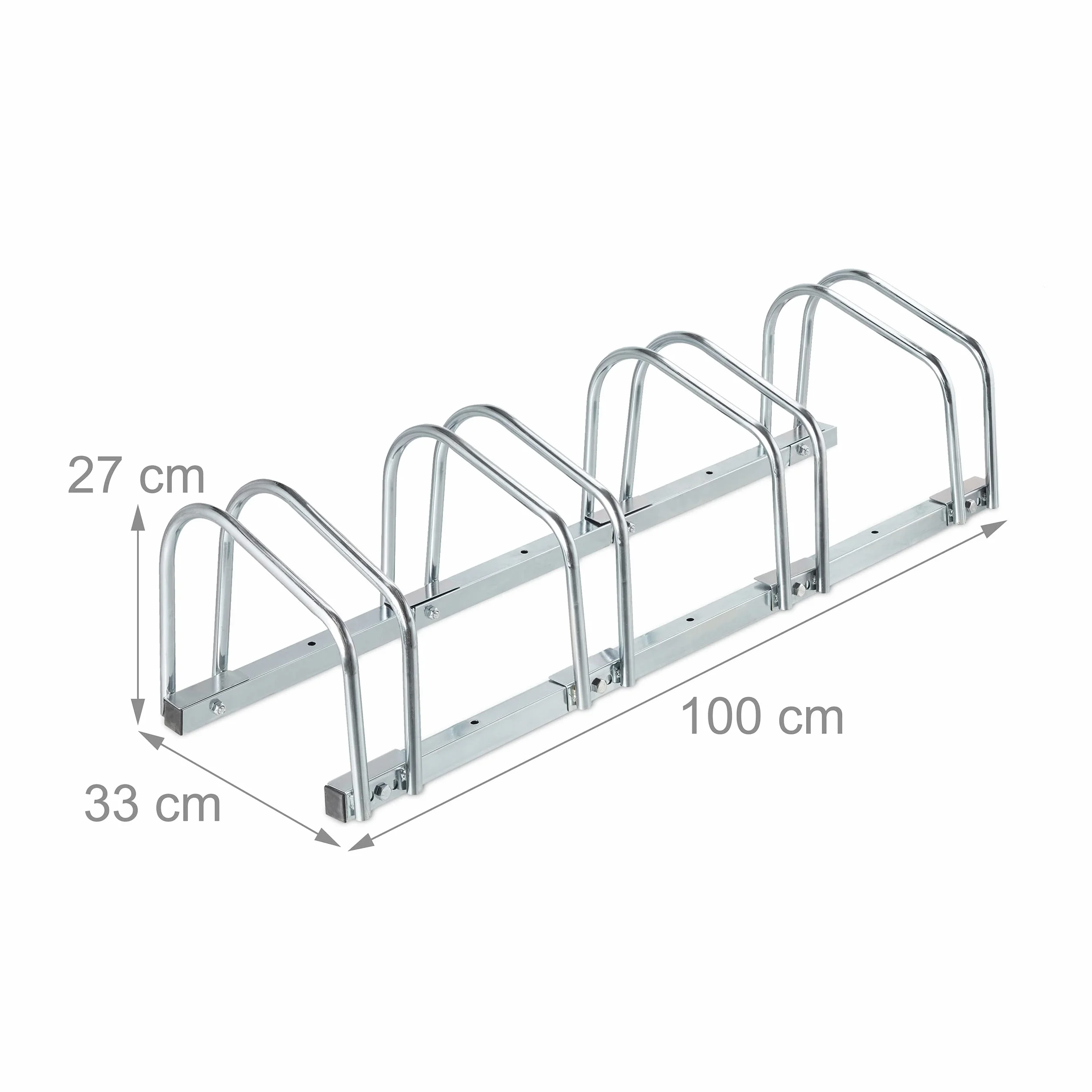 Relaxdays Portabici da Terra, Supporto per 4 Biciclette, Metallo, Argentato