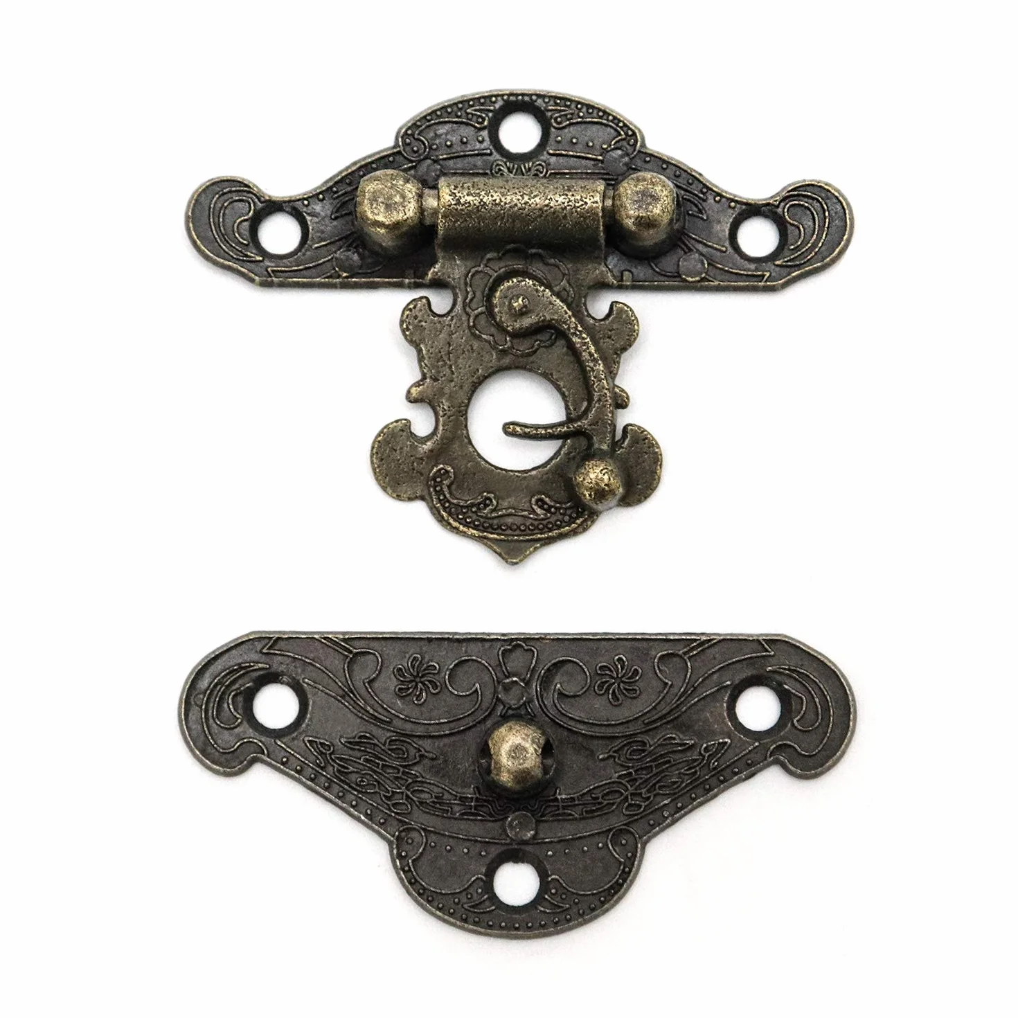 QWORK Serratura antica a gancio Hasp Set di 2 con cerniere e viti per contenitore in legno