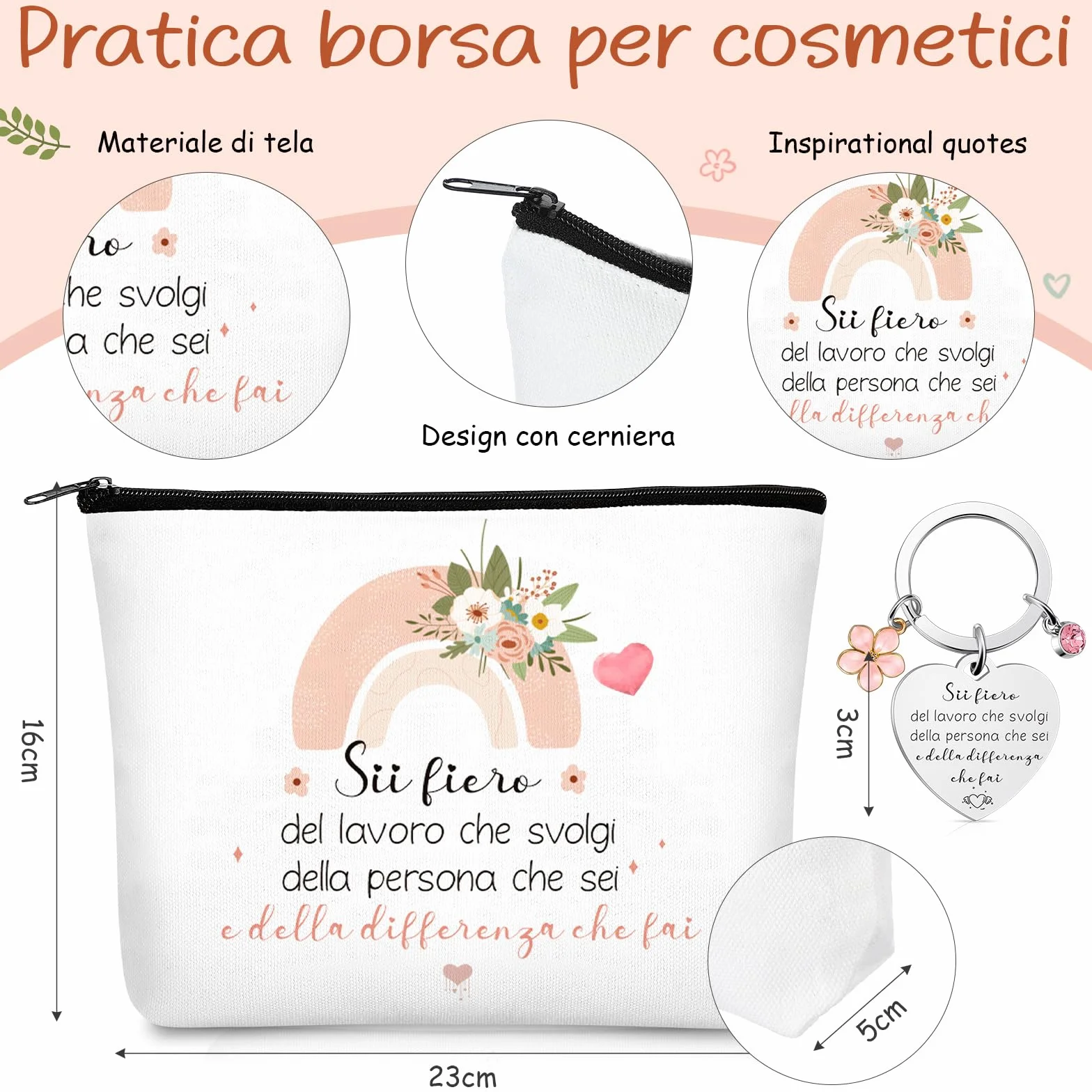 Xuniea Regalo per Colleghe Capo Maestra Donna Regali di Motivazionali Addio Ringraziamento Pochette Borsa per Cosmetici Portachiavi Borsa di Tela Laurea Compleanno Infermiera Amica Dipendente