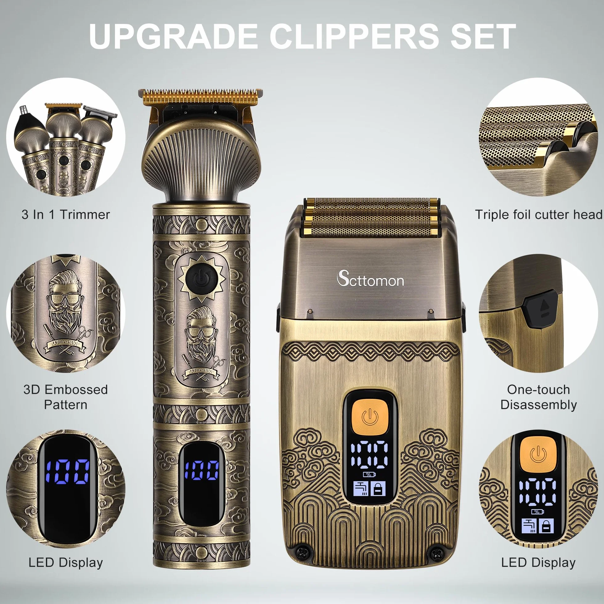 Scttomon T-Blade Trimmer Capelli & Rasoi Elettrici per Gli Uomini Foil Shaver Beard Trimmer Kit di Cura Degli Uomini con Triple Lame Cordless