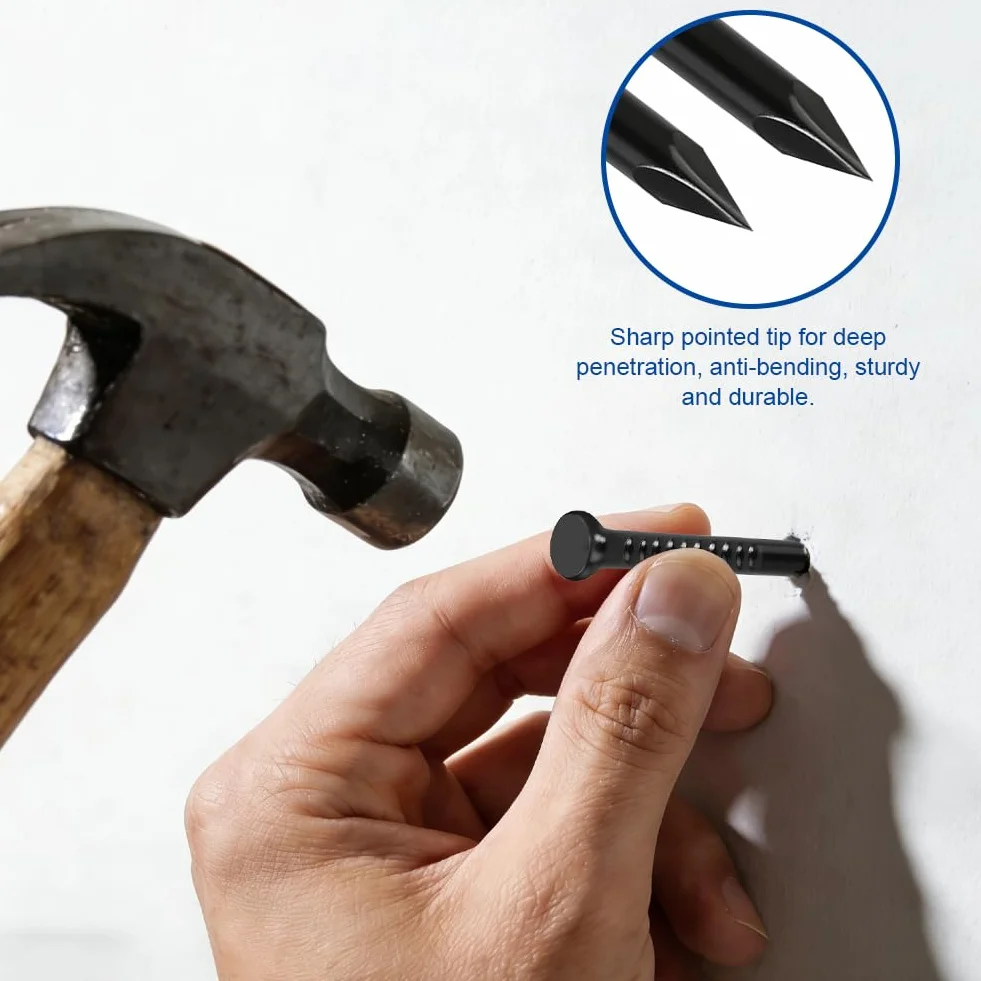 Chiodi in acciaio temprato 20 mm 80 pezzi per cemento armato testa piatta nero