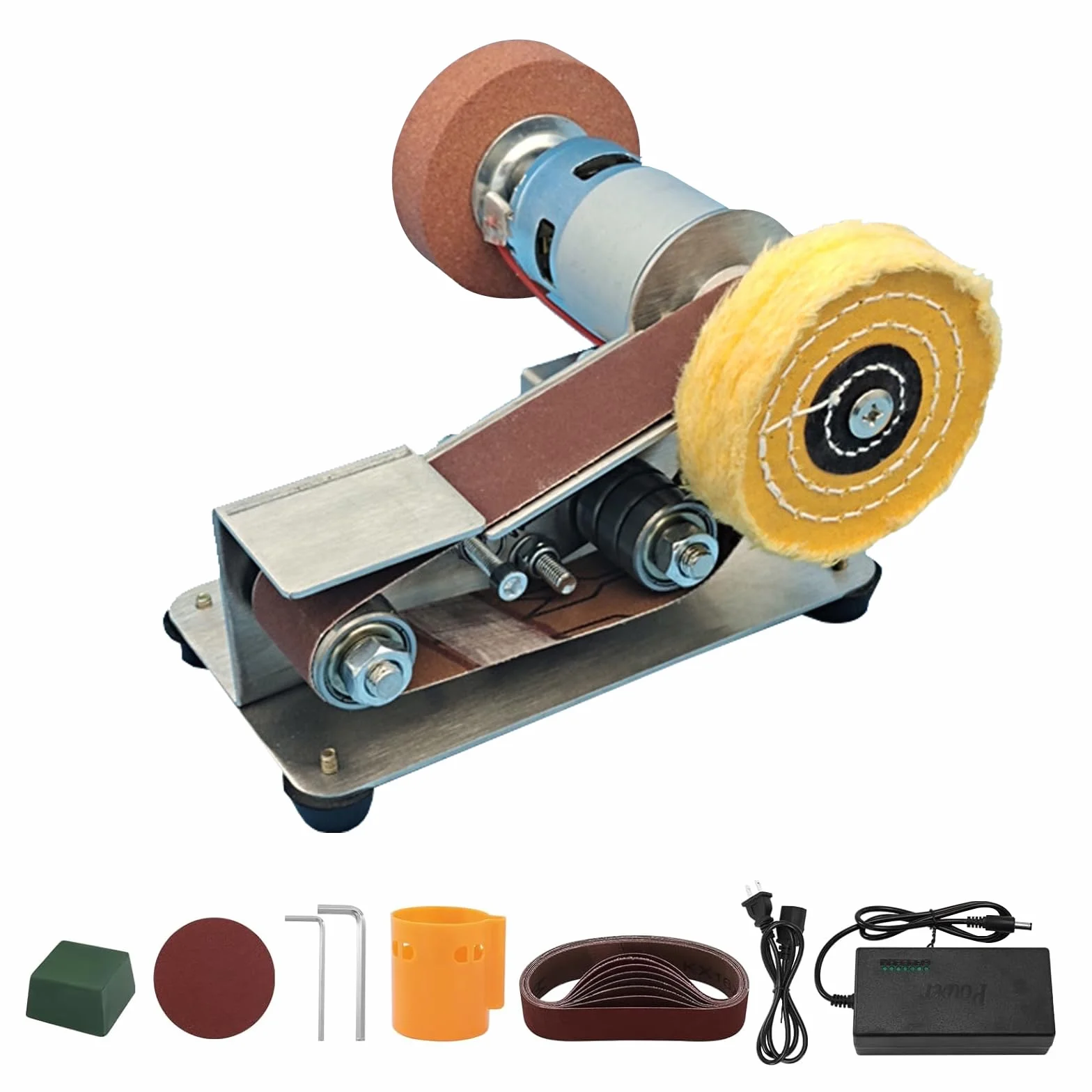 Levigatrice a Nastro Elettrica 100-240V Mini Multifunzionale Macchina per Affilare con Mola Angolo Fisso 15 Gradi