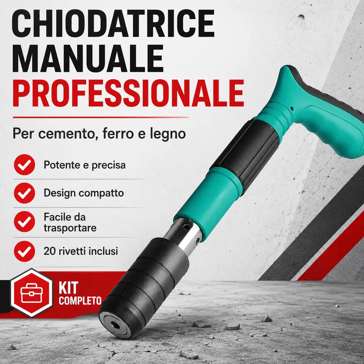 Rivettatrice Manuale Professionale - Pistola Sparachiodi ad Aria Compressa per Chiodi Tondi e Rivetti in Acciaio