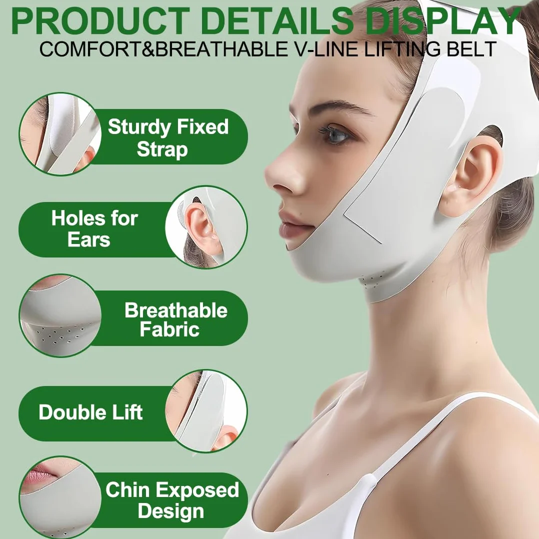 Doppio Mento Maschera Viso Snellente,Maschere Riutilizzabili a V,Fascia per il lifting del viso per il dimagrimento,per il viso Per Facciale a forma di V per viso rassodante anti-rughe
