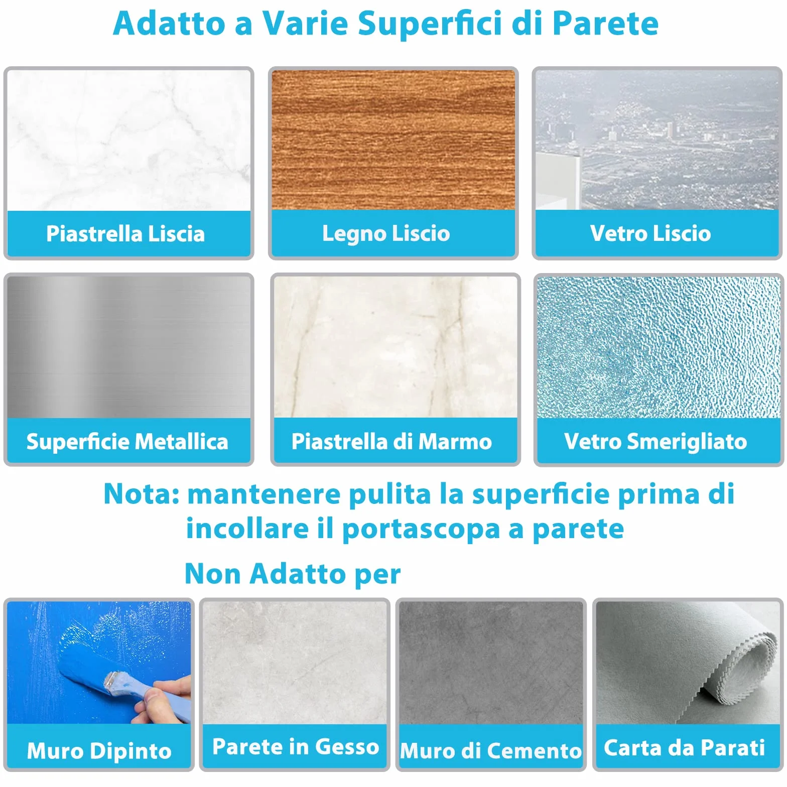 HOMEASY Portascope da Muro Adesivo Appendibile 4 Pezzi, Acciaio Inossidabile per Cucina Bagno Giardino, Nero