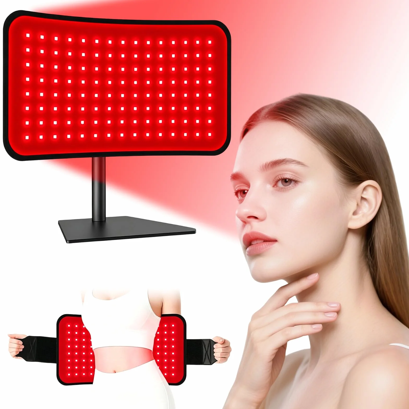 Terapia della luce rossa per viso e corpo, pannello 2 in 1 con cinghia, lampada per terapia a infrarossi vicini da 660 nm e 850 nm, con telecomando, 5 livelli di luminosità e timer, regalo per donne e