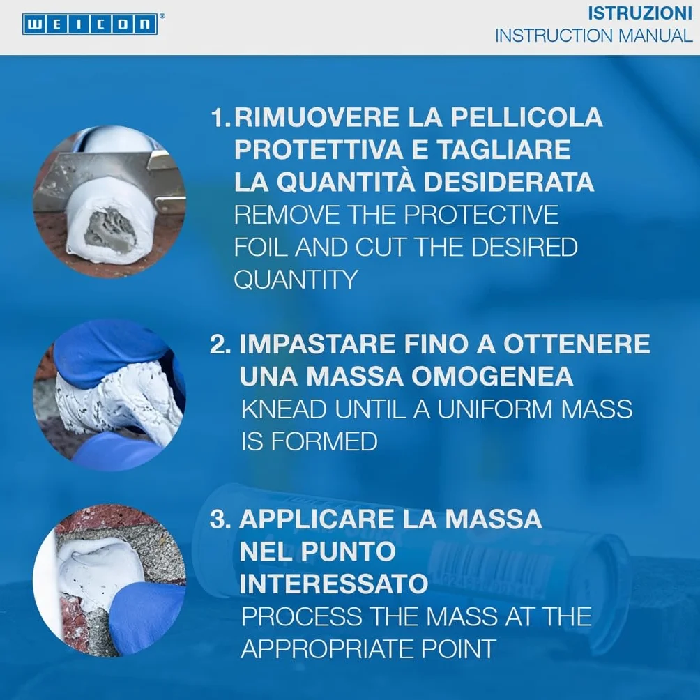 Weicon Barretta Rame 57G Adesivo Base Resina Epossidica Riparazione Tubi Cavi Resistente Calore
