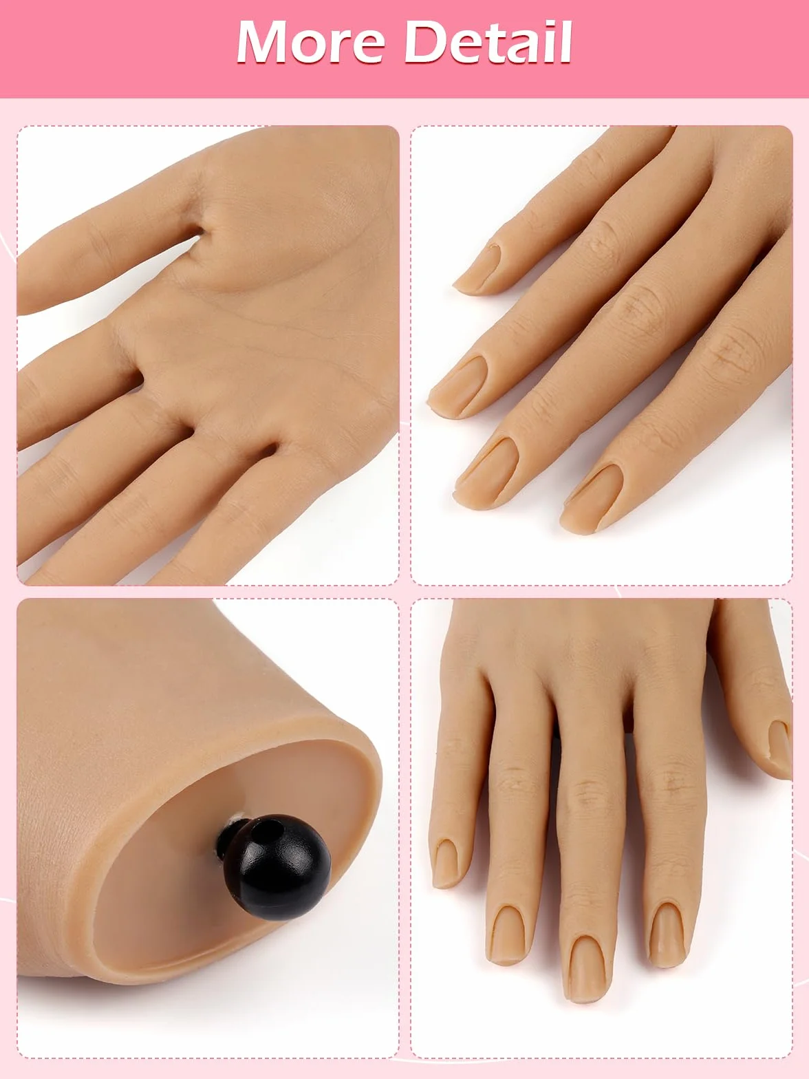 Mano Finta per Ricostruzione Unghie: Silicone Mano Pratica Unghie | Flessibile Mano Finta per Unghie con 240 Pezzi 3XL Punte per Unghie per Principianti Salone Casa, Naturale