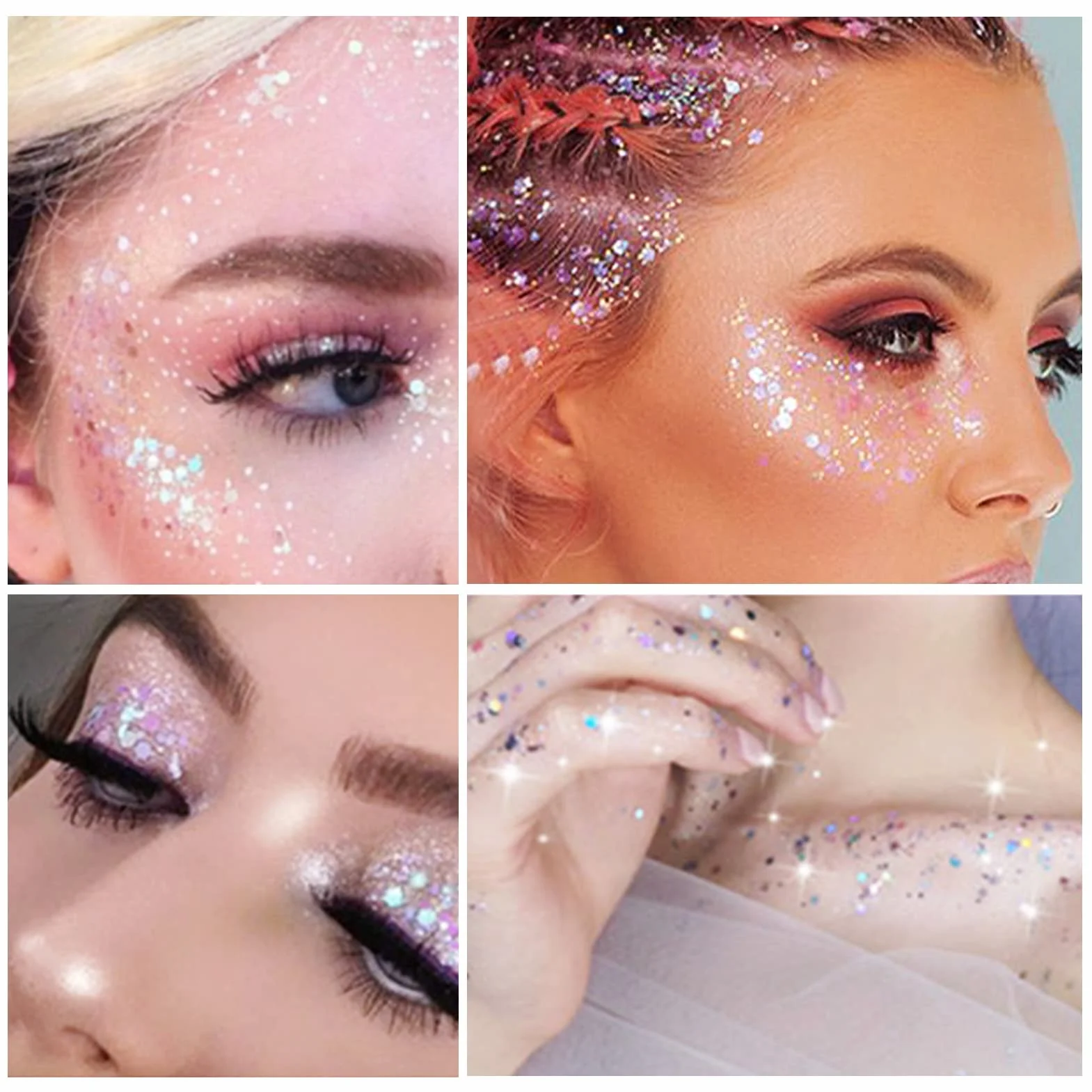 Miioto Glitter Corpo Gel, Glitter Corpo e Capelli, Brillantini Corpo,Glitter Make Up, Brillantini Adesivi per Viso, Glitter Gel per Viso, Unghie, Occhi,Labbra,Capelli,Corpo,Feste in Maschera, 3 Colori