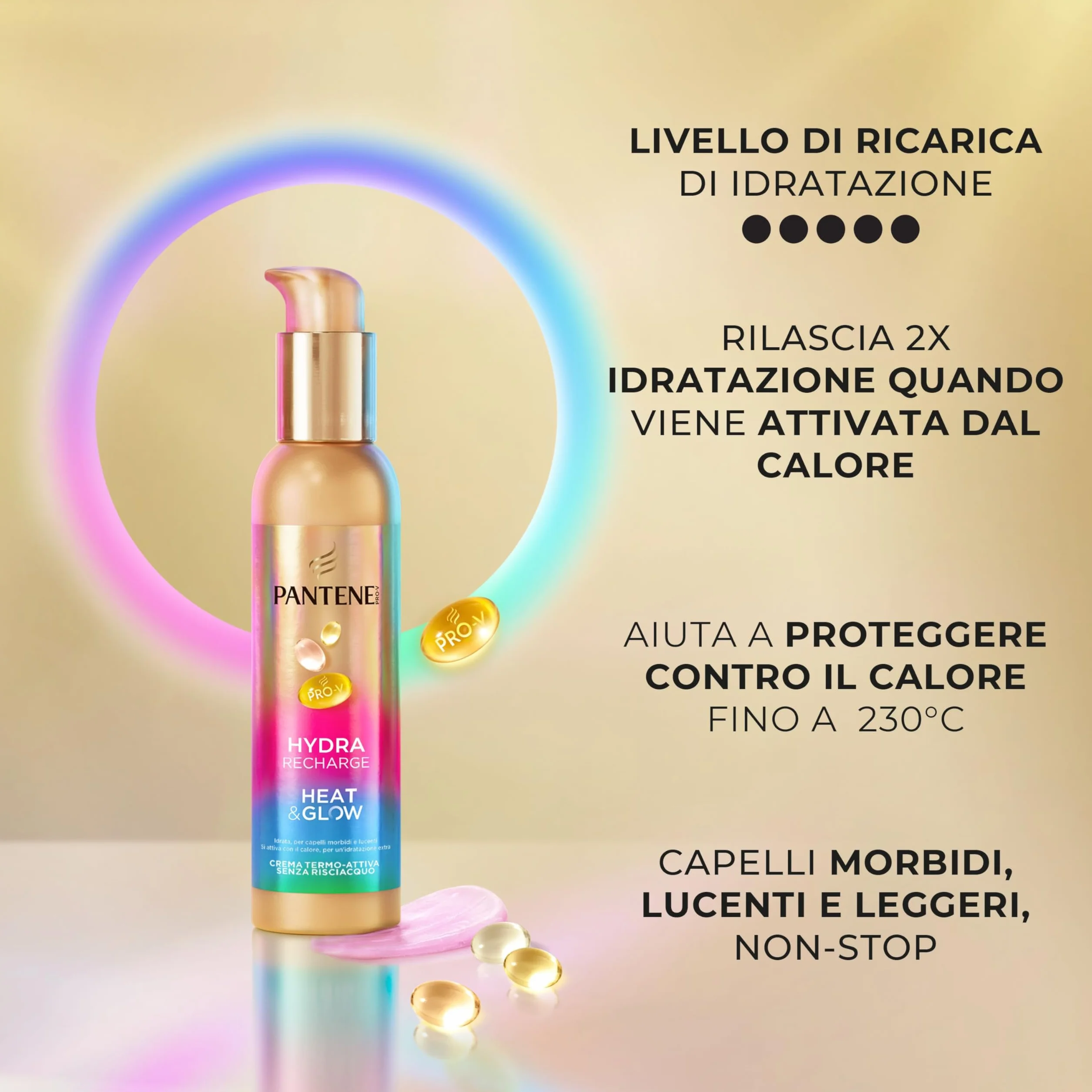Pantene Pro-V Hydra Recharge Crema Senza Risciacquo Heat & Glow 135ml. Protegge da Umidità, Crespo e Calore. Formula Pro-V che Si Attiva con il Calore. Idratazione e Lucentezza Senza Appesantire