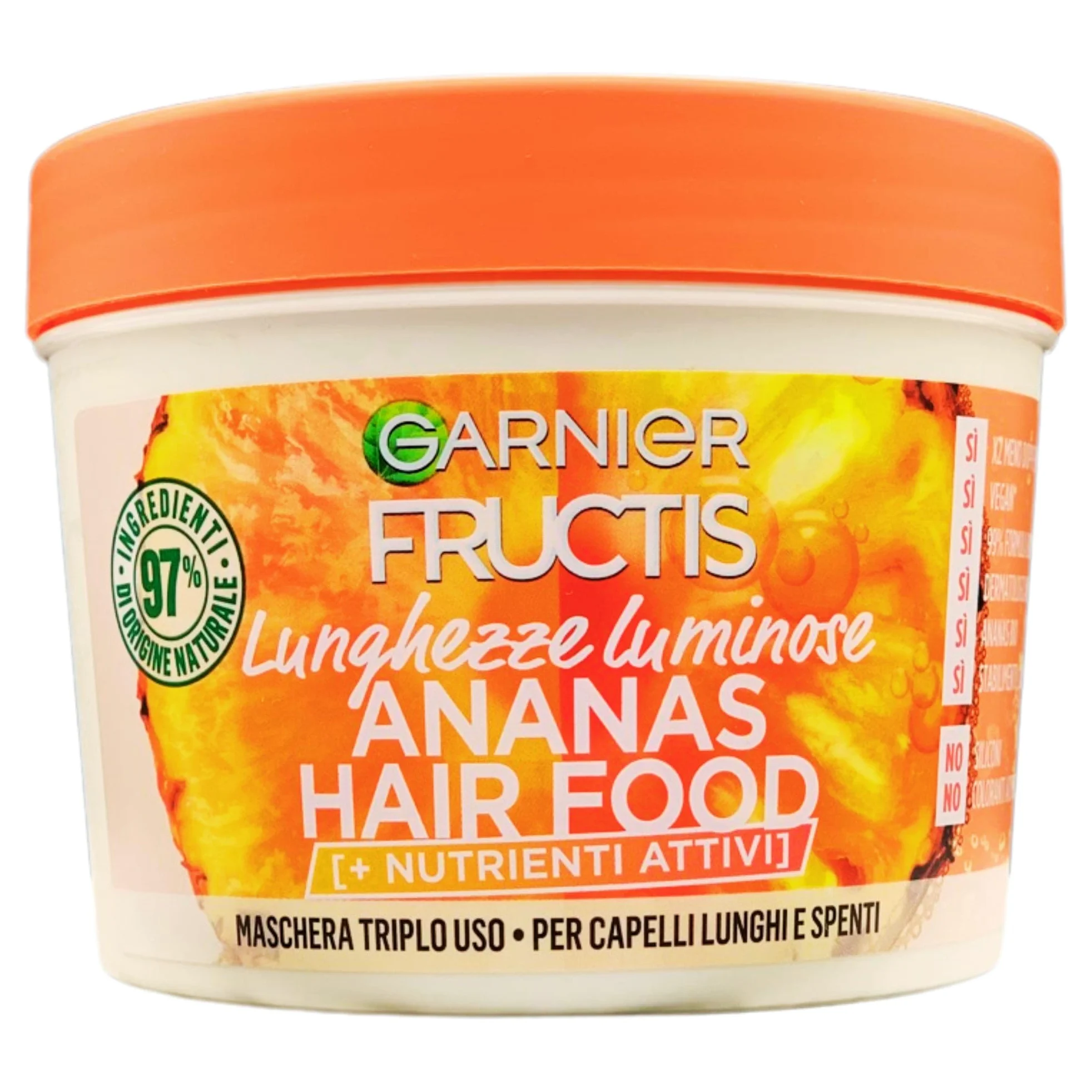 Maschera Triplo Uso, Utilizzabile come Balsamo, Maschera o Trattamento Senza Risciacquo. Ananas Hair Food, Per Capelli Lunghi e Spenti, Lunghezze Luminose, +Nutrienti Attivi 390ml (6 Barattoli)