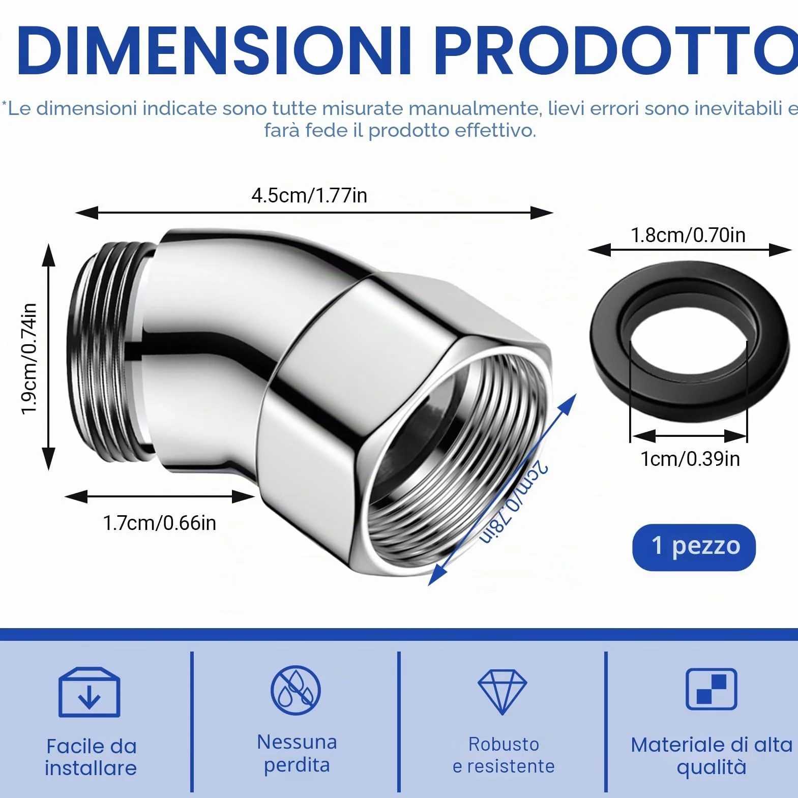 Adattatore Doccia 135° Connettore Angolare per Soffione in Rame con Guarnizione