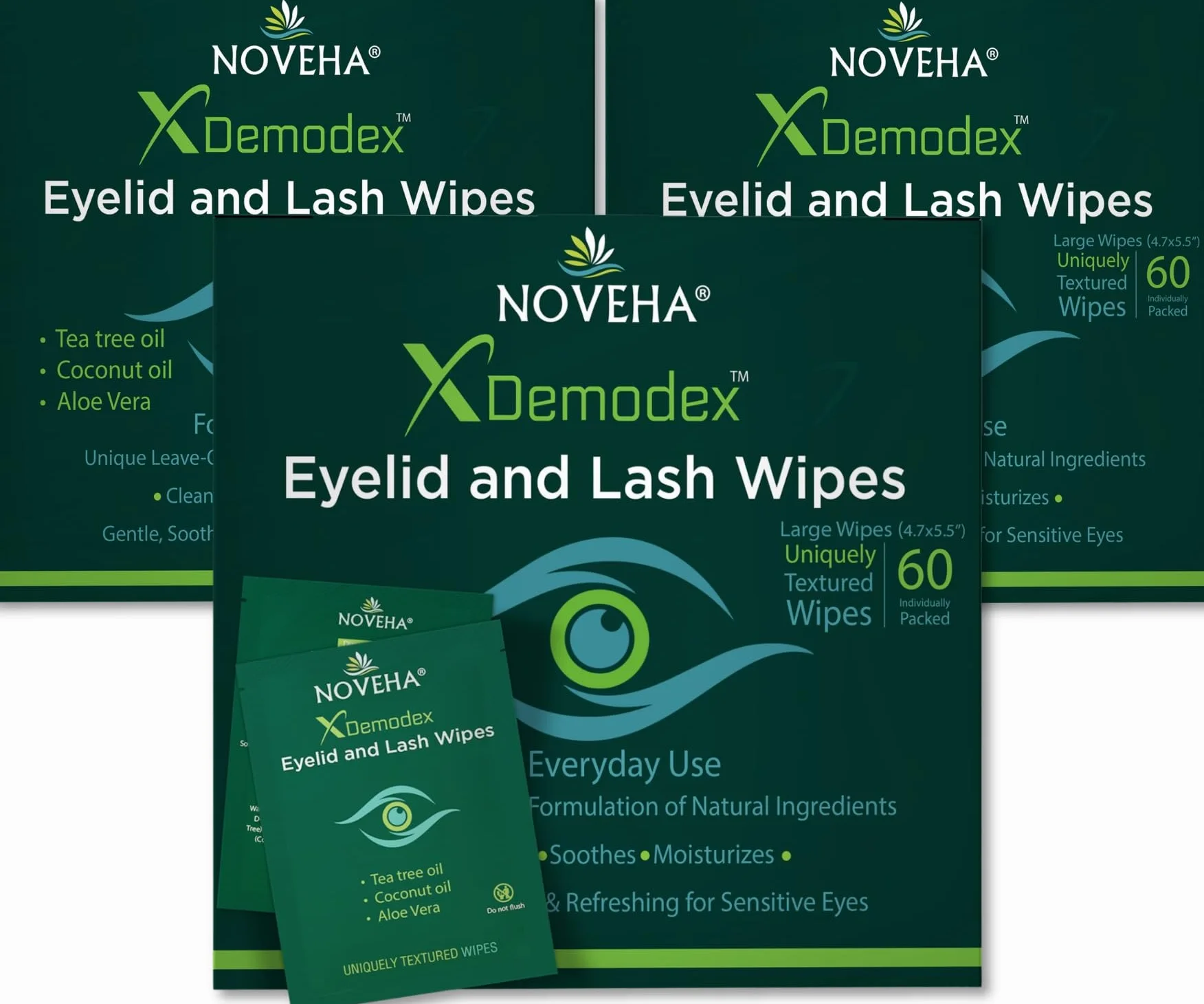 NOVEHA Salviette per palpebre con olio di tea tree, 180 pezzi, salviette detergenti per occhi, per palpebre, ciglia e pelli sensibili, rinfrescanti per la cura quotidiana del contorno occhi