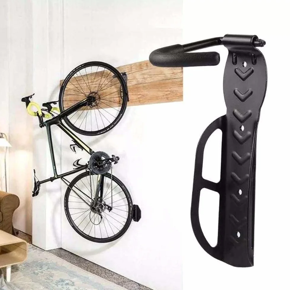 Bakaji Set 2 Staffe Ganci Porta Bicicletta da Parete Pieghevole in Gomma Salvaspazio per Mountain Bike Acciaio