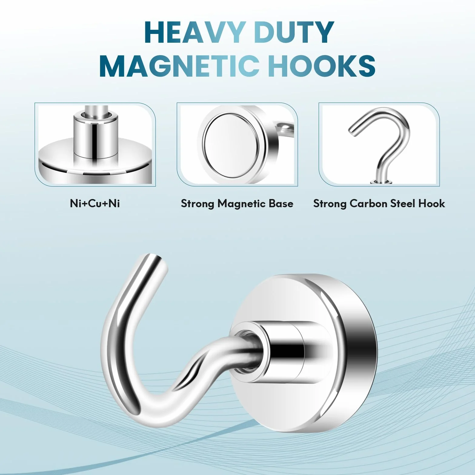 Neosmuk Ganci magnetici 10 kg gancio extra forte per frigorifero tenda bianco argenteo confezione da 6