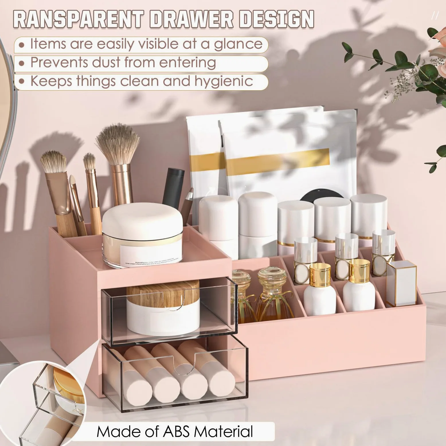 Subsky Portatrucchi con Cassetti - Contenitore Cosmetici, Organizzatore per Cura della Pelle, Organizzatore Multifunzione per Ufficio, Scatola per Cosmetici con Cassetti per Toeletta, Bagno, Rosa