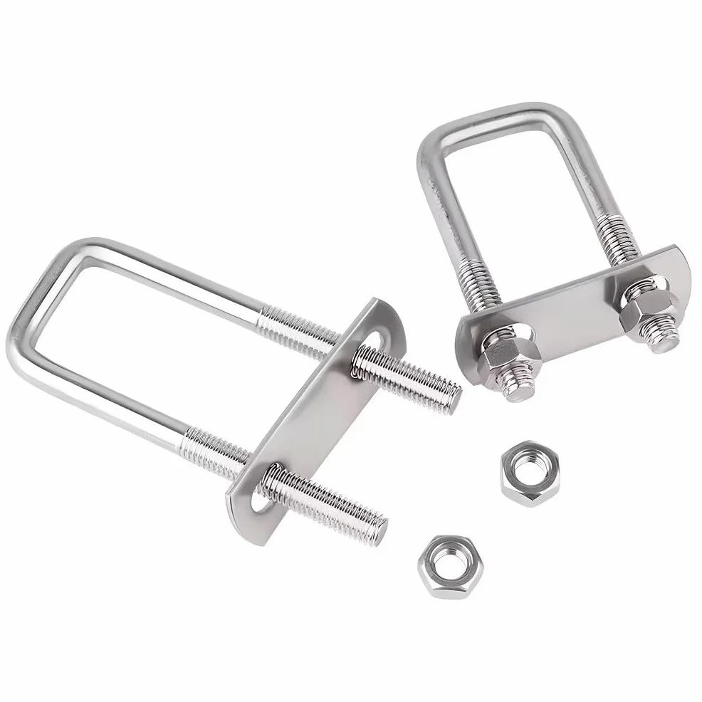 Bulloni a U Quadrato M10 Acciaio Inox 50mm Larghezza Interna 150mm Altezza con Dadi e Piastra