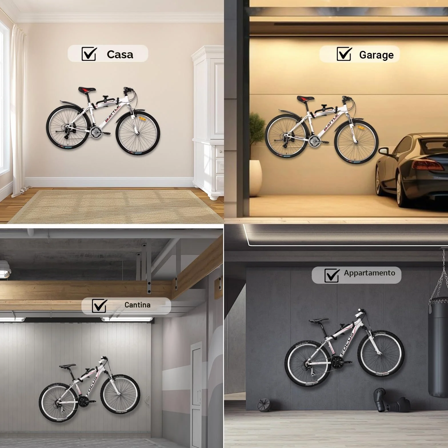 Porta Bici da Muro 30 kg 360° Girevole Estraibile Pieghevole 90° Protezione Schiuma EVA 8 mm