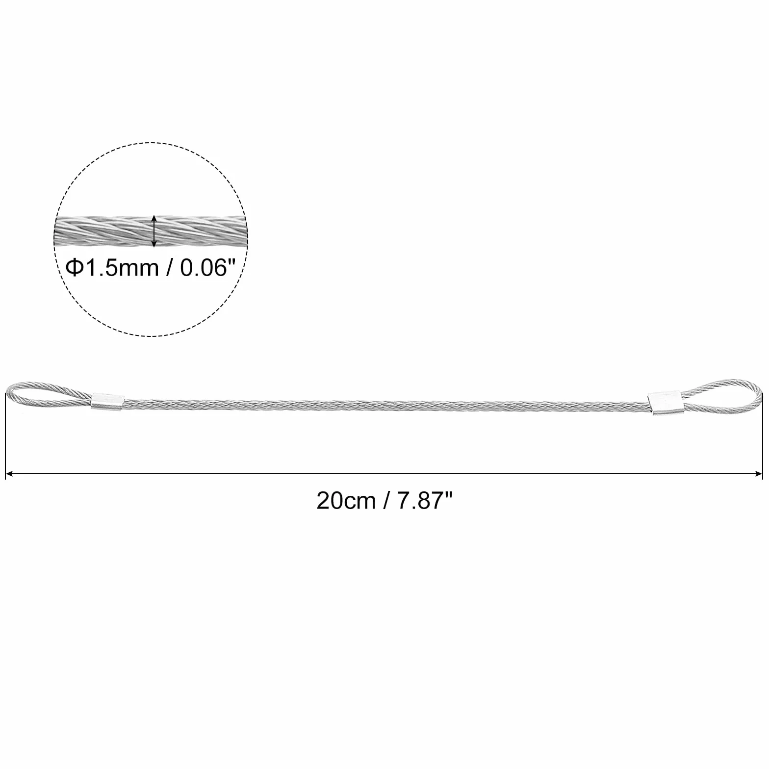 Cavo Lanyard in Acciaio Inossidabile 20cm x 1.5mm, 20 Pezzi per Mobili e Viaggi, Argento
